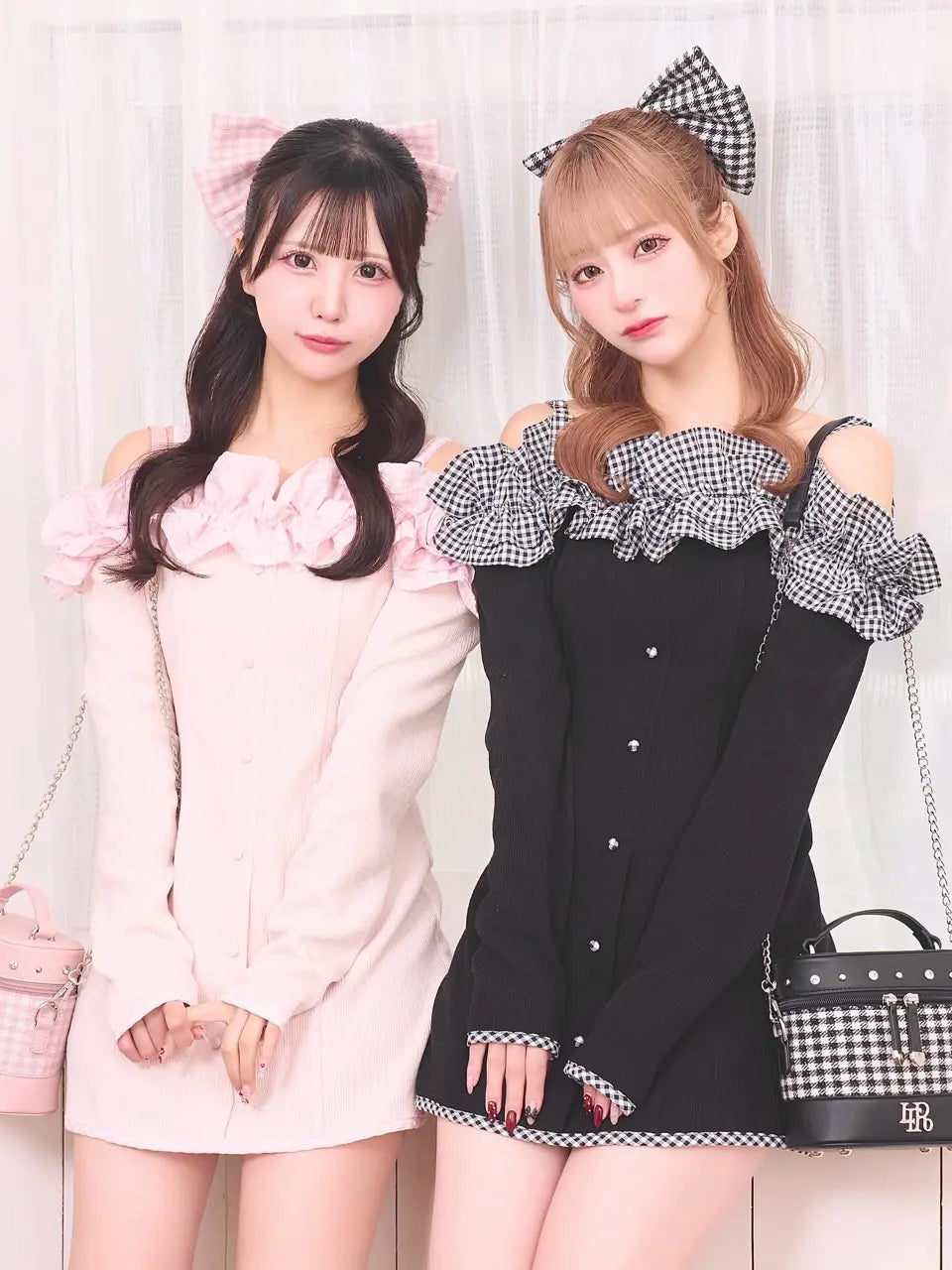 《LAFARY closet》ギンガムオフショルカットワンピース