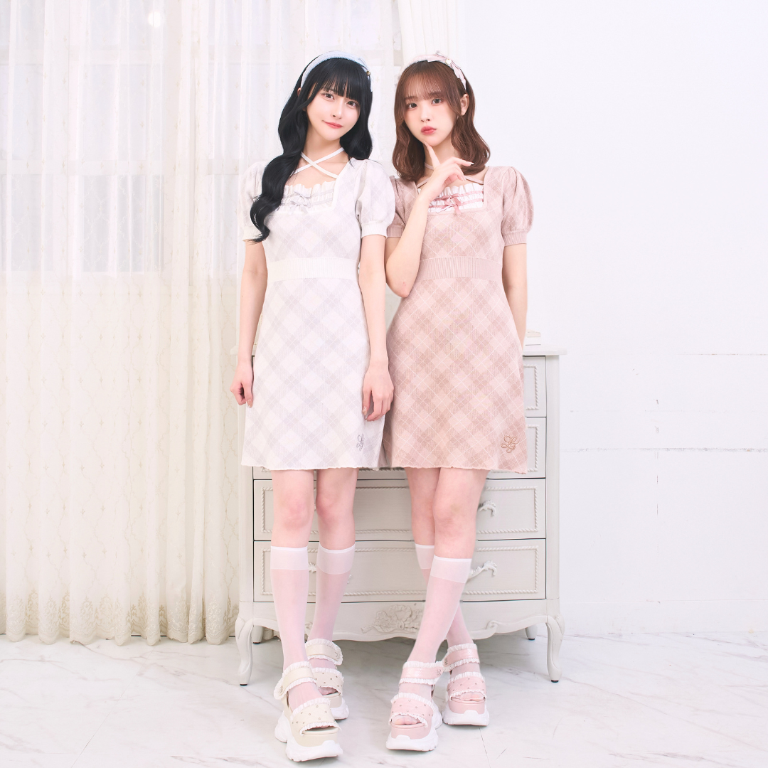 《LAFARY closet》レイヤードチェックニットワンピ