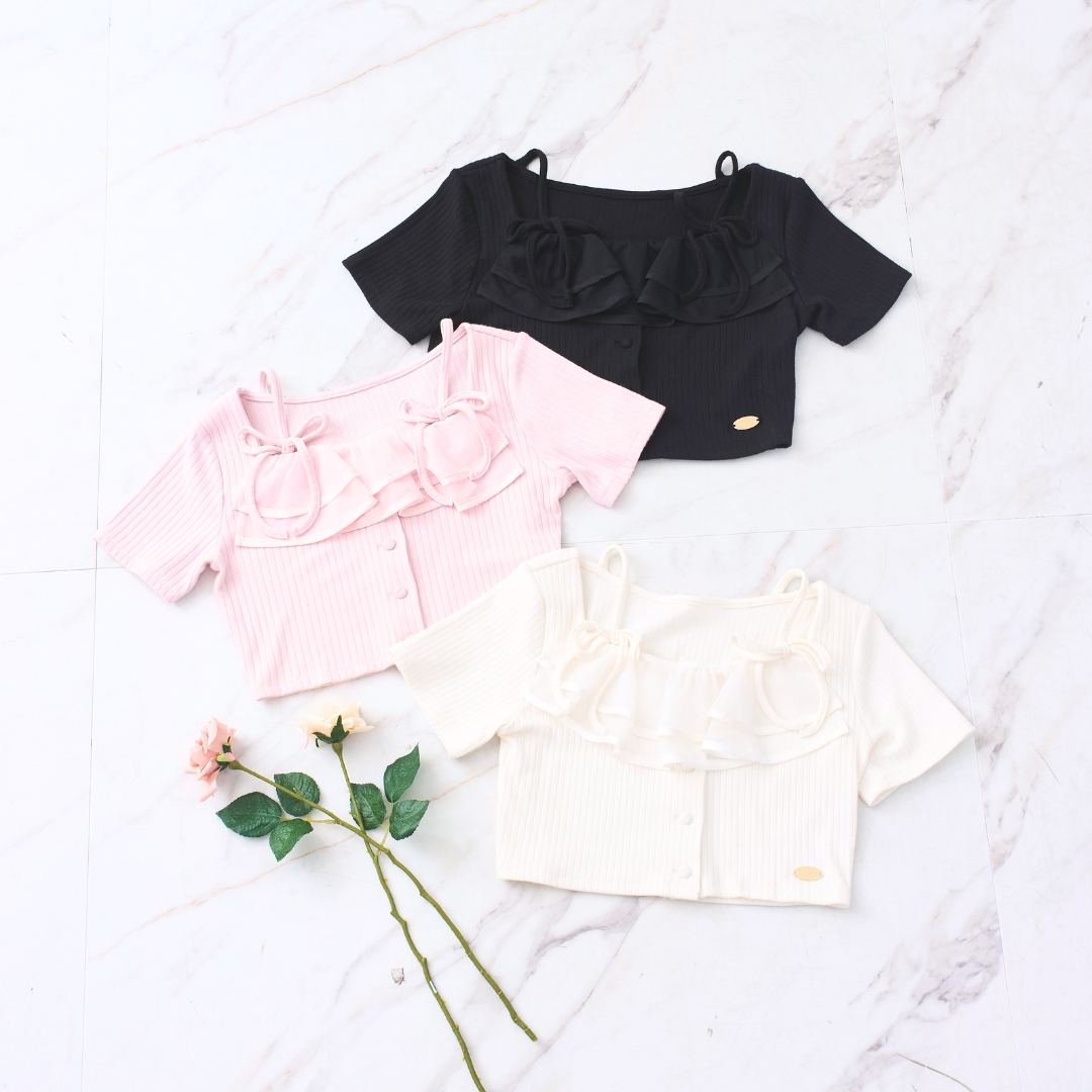 《LAFARY closet》チュールフリルリブトップス