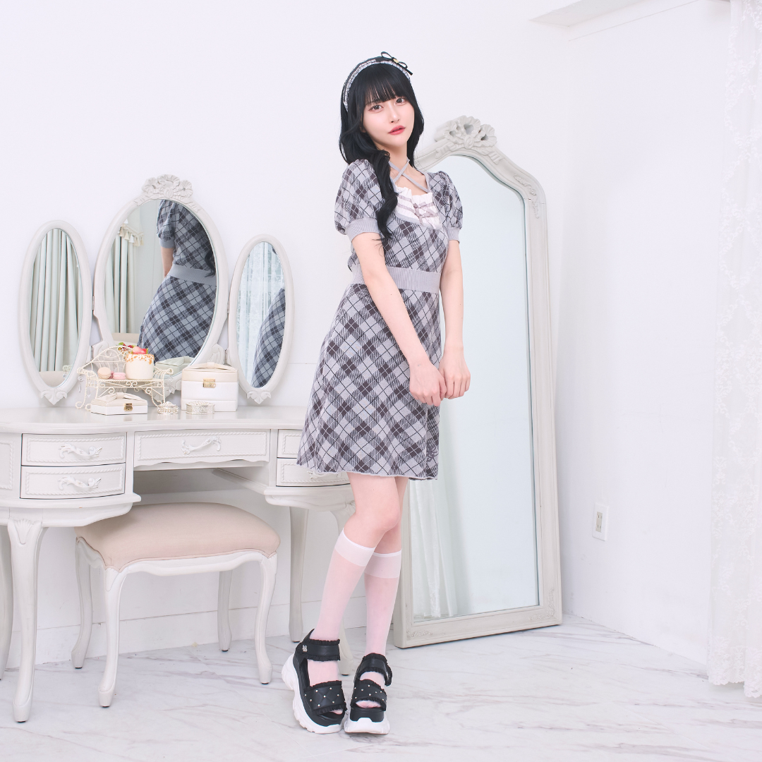 《LAFARY closet》レイヤードチェックニットワンピ