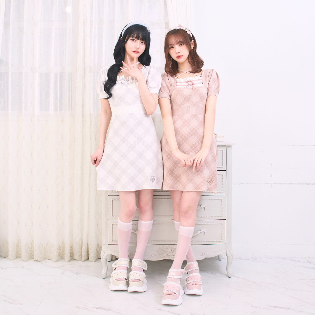《LAFARY closet》レイヤードチェックニットワンピ
