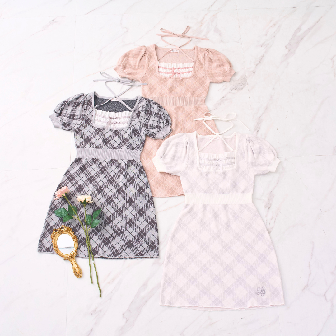 《LAFARY closet》レイヤードチェックニットワンピ