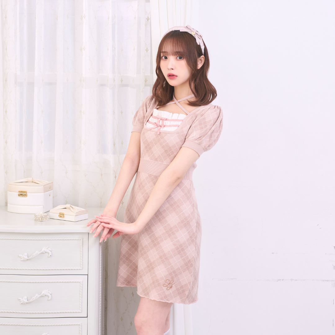 《LAFARY closet》レイヤードチェックニットワンピ