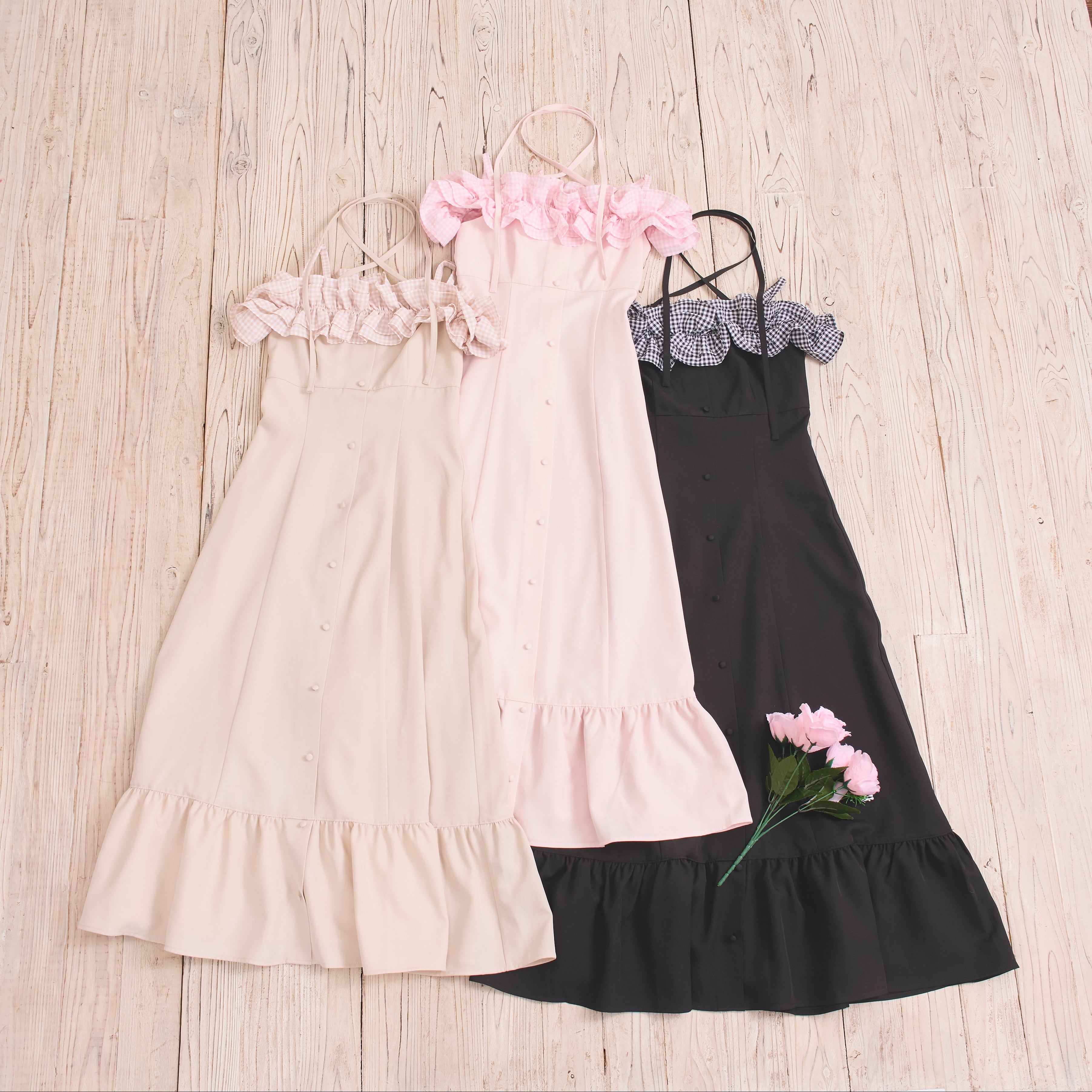 《LAFARY closet》ギンガムオフショルロングワンピース