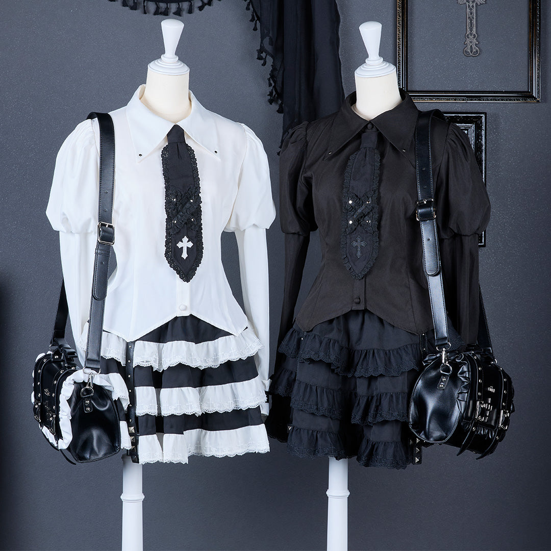 《mine》クロス刺繍ネクタイブラウス