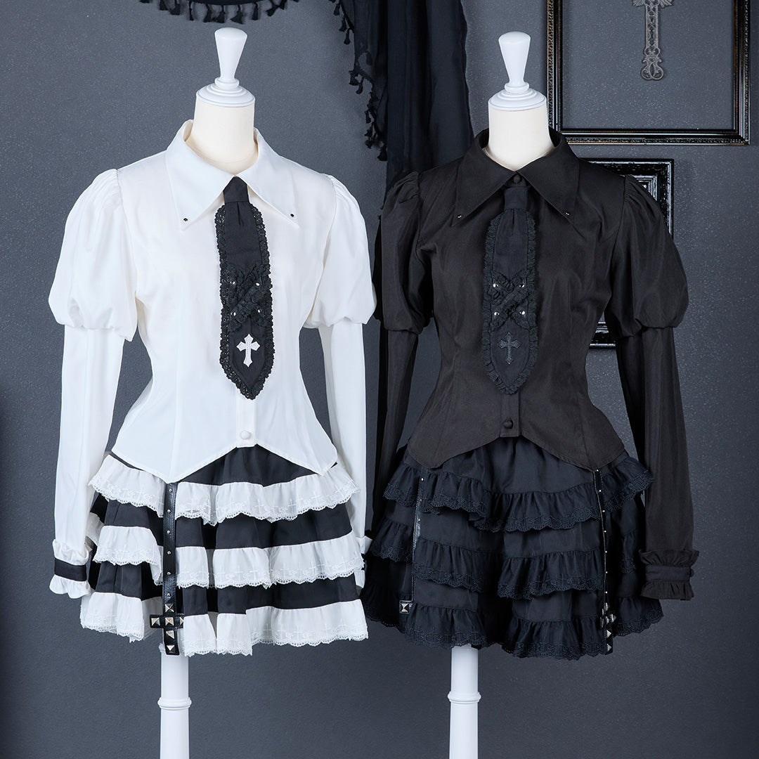 《mine》クロス刺繍ネクタイブラウス
