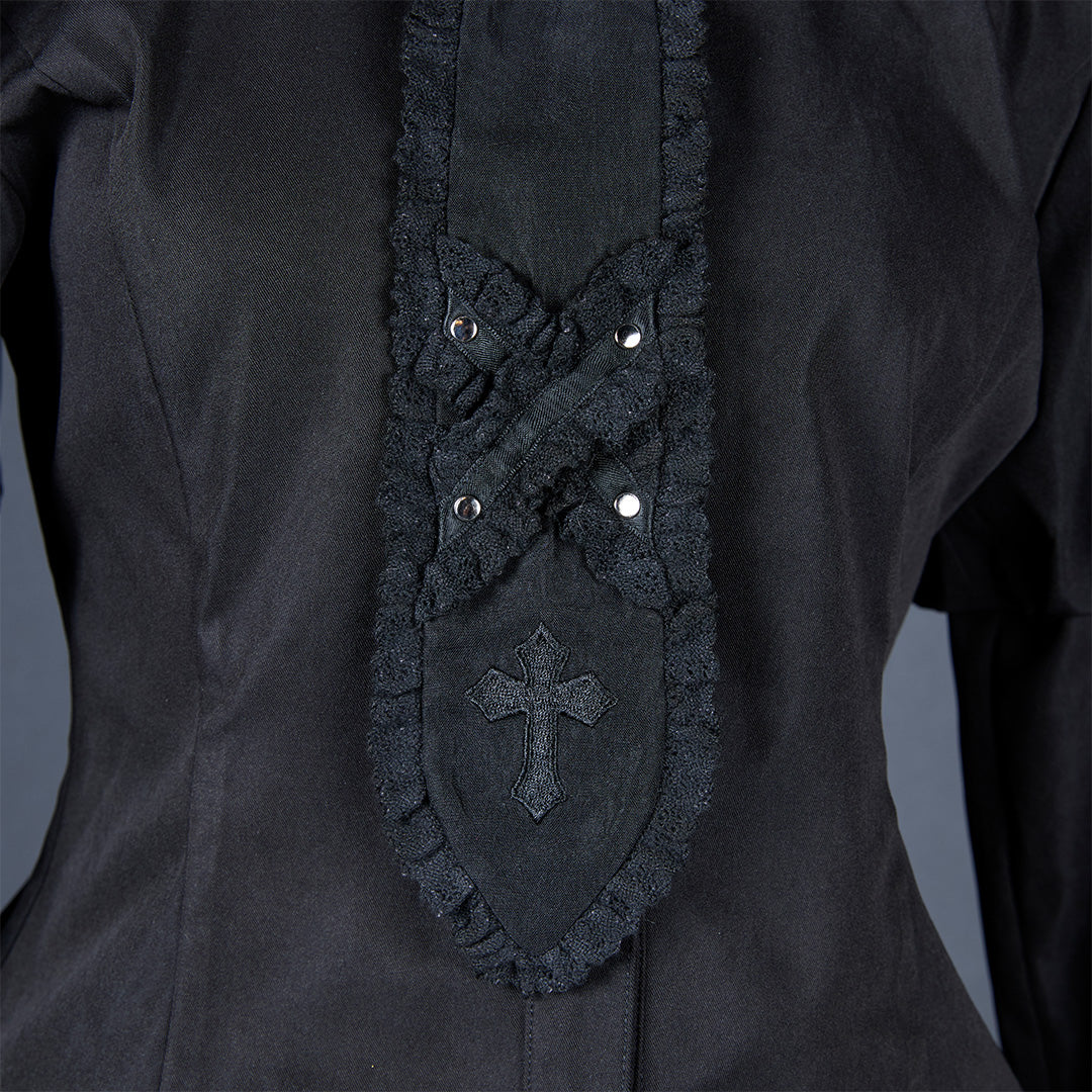 《mine》クロス刺繍ネクタイブラウス
