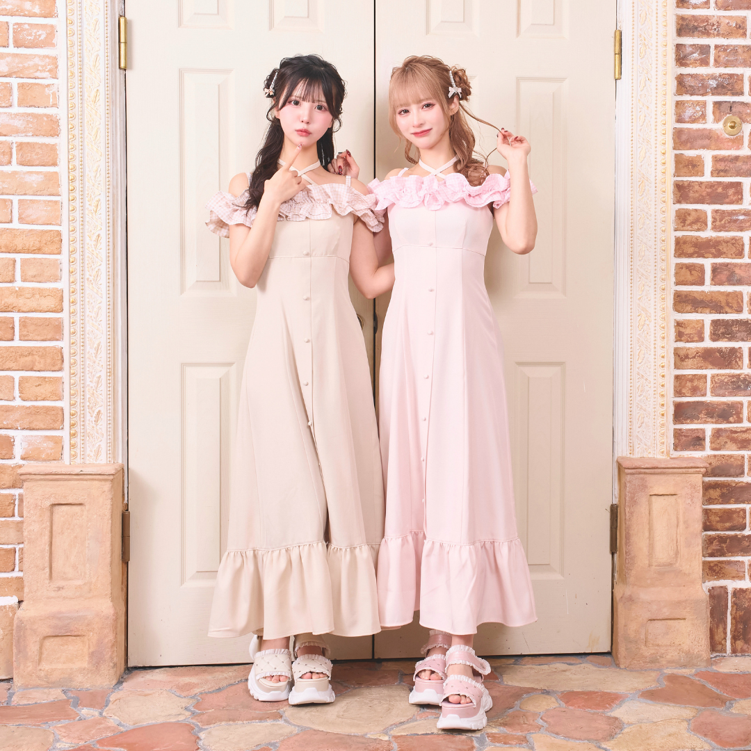 《LAFARY closet》ギンガムオフショルロングワンピース