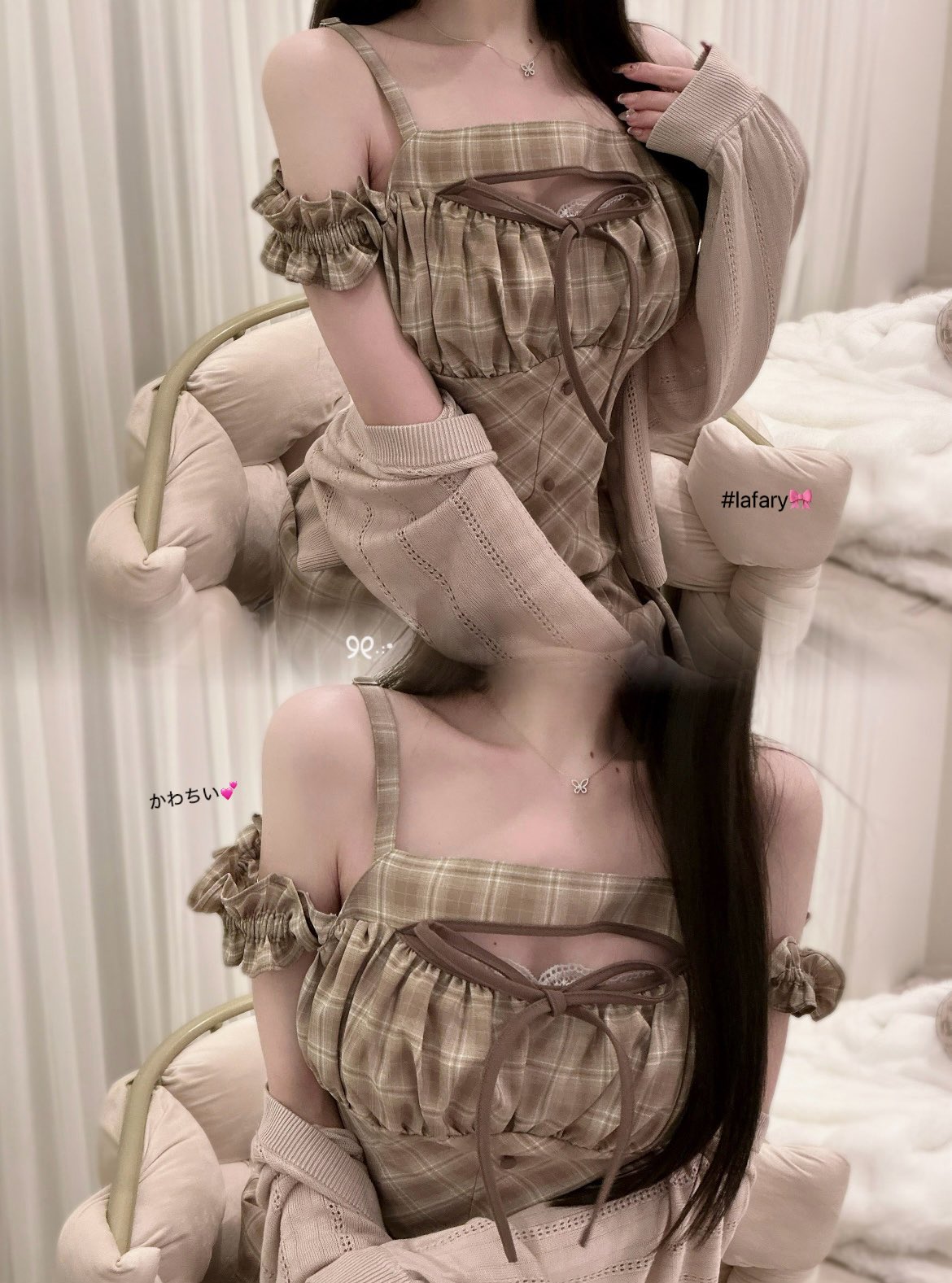 《LAFARY》チェックキャミロングワンピース