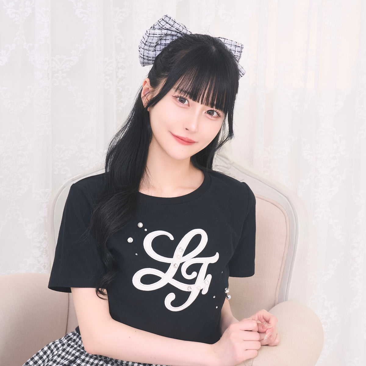 《LAFARY closet》ビジューツイードリボンバレッタ