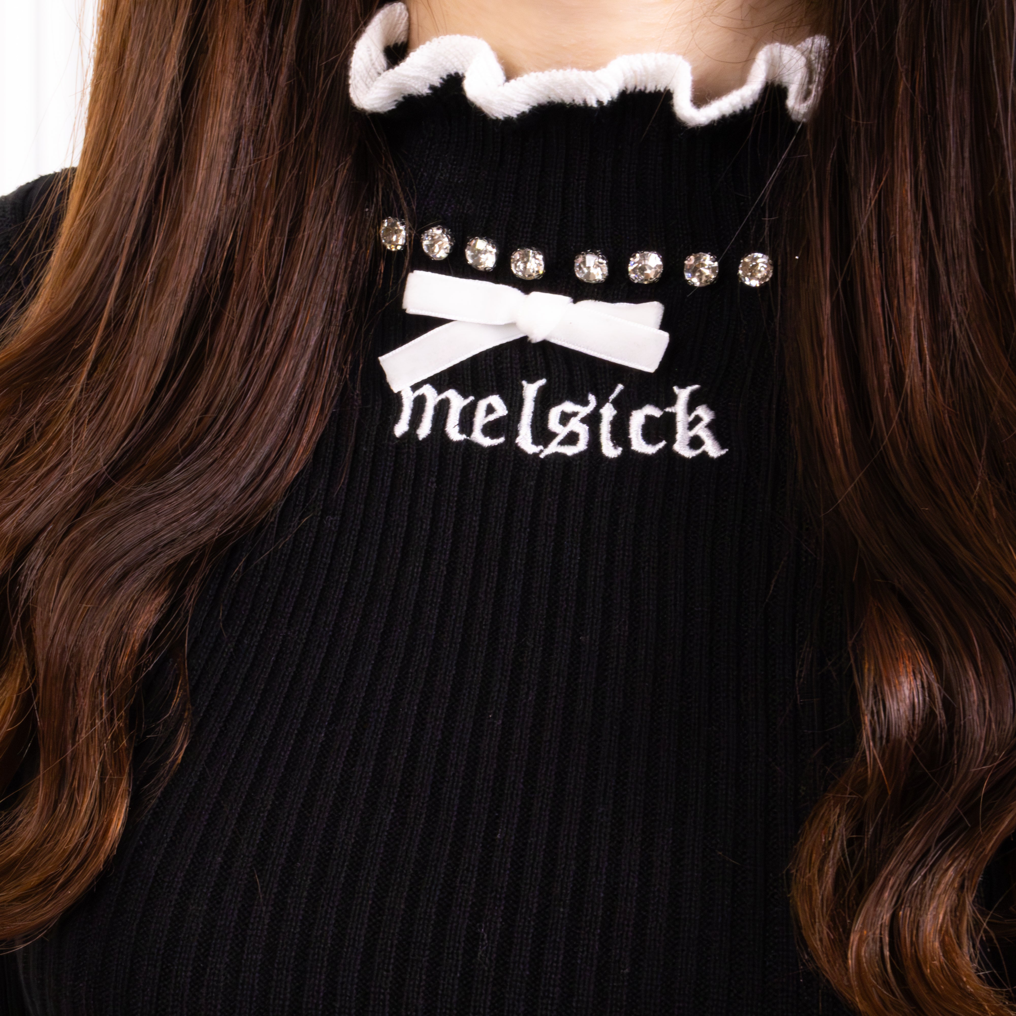 【Melsick】ビジューリボンニット-Black
