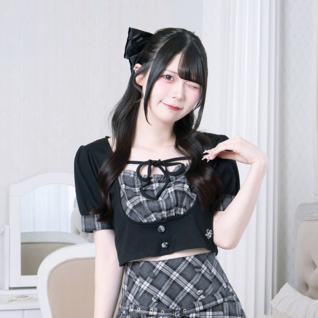 《LAFARY closet》チェックレイヤードリブトップス