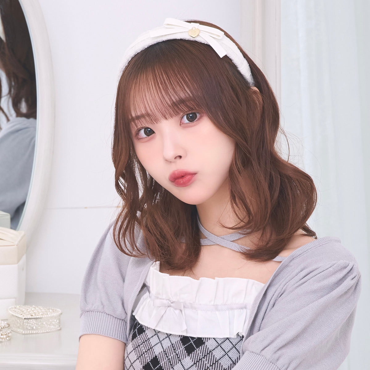 《LAFARY closet》合皮リボンツイードカチューシャ