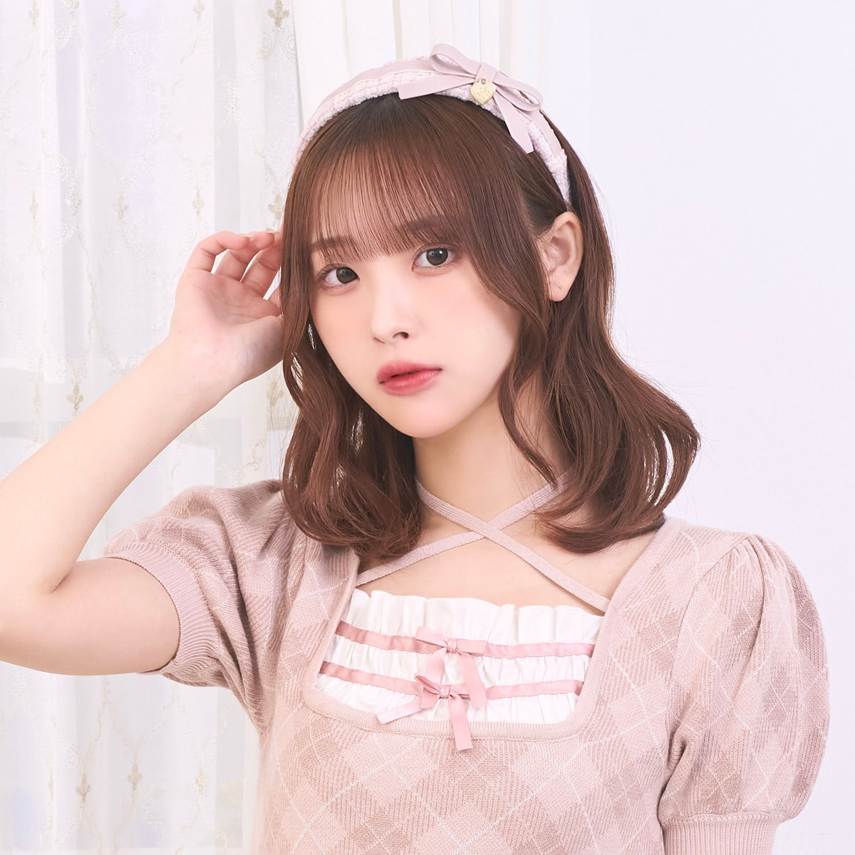 《LAFARY closet》合皮リボンツイードカチューシャ