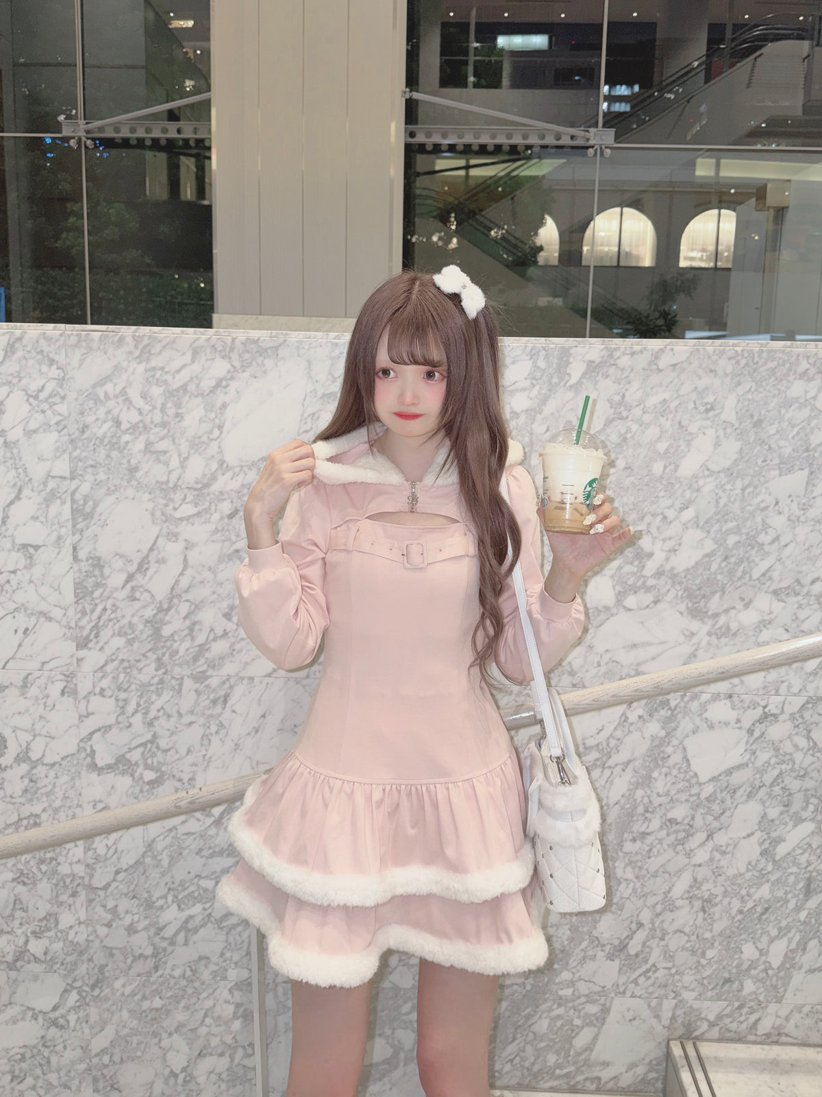 《LAFARY closet》ボアティアードパーカーワンピ
