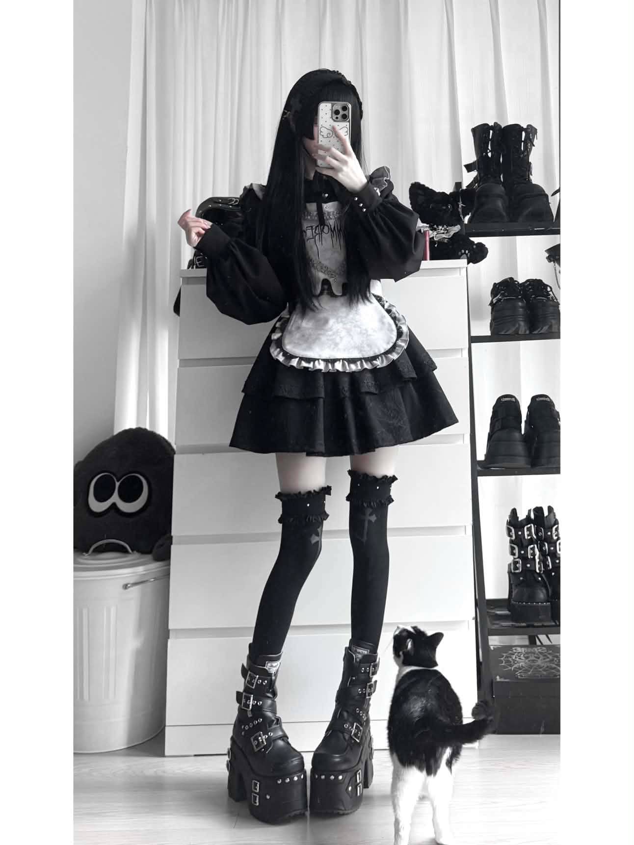 mine》スタッズクロスフリルソックス［オーバーニー]- LAFARY ONLINE