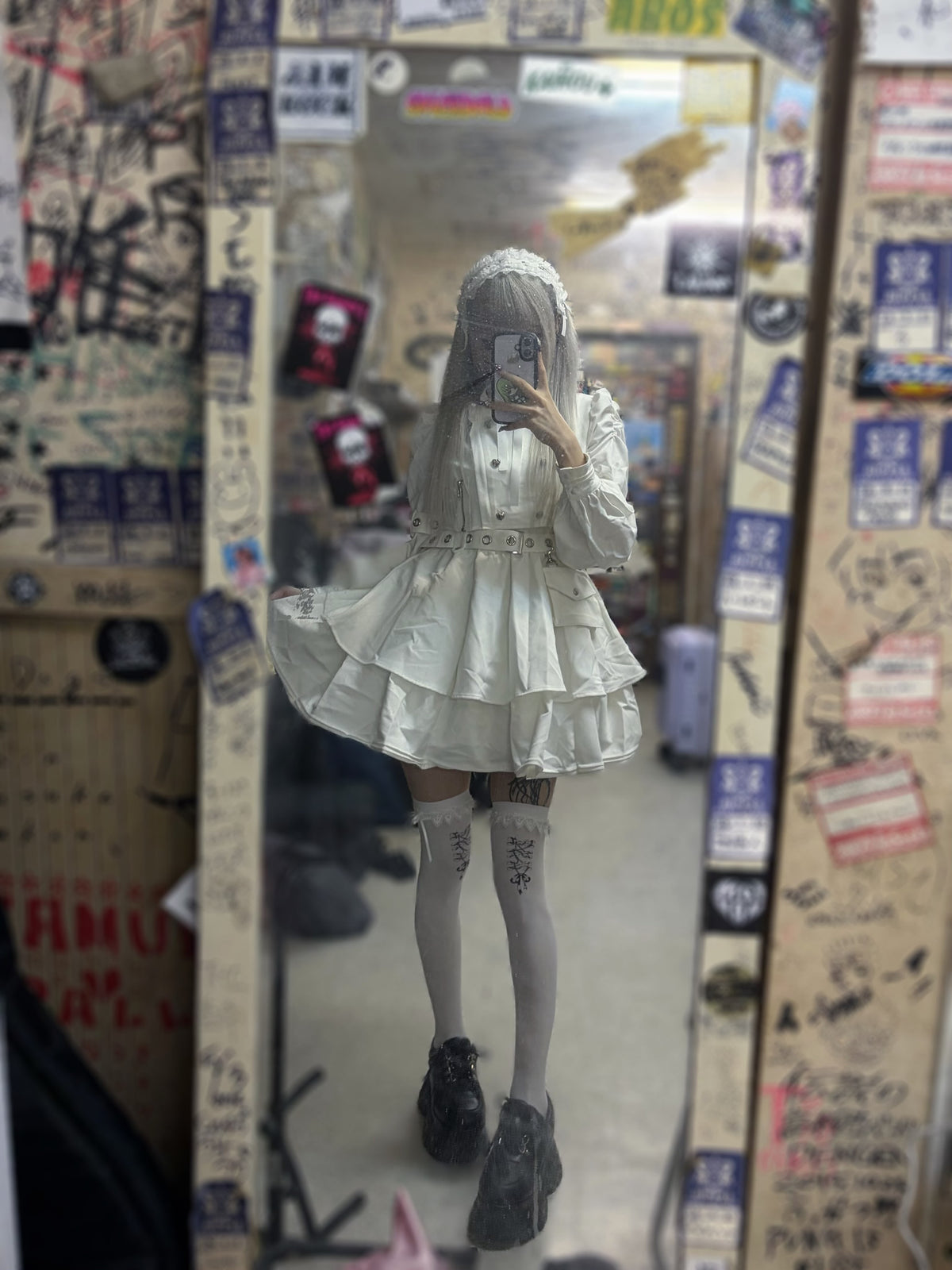 《mine》スカルレースアップソックス[オーバーニー]