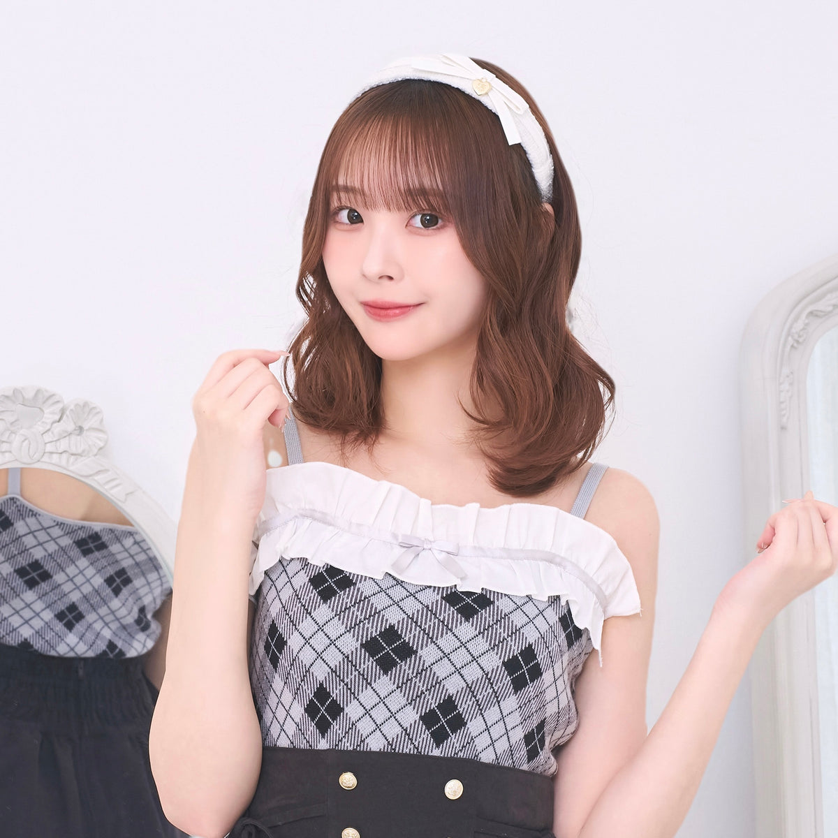 《LAFARY closet》合皮リボンツイードカチューシャ