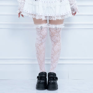 《mine》ロッククロスリボンレースソックス[オーバーニー] 2