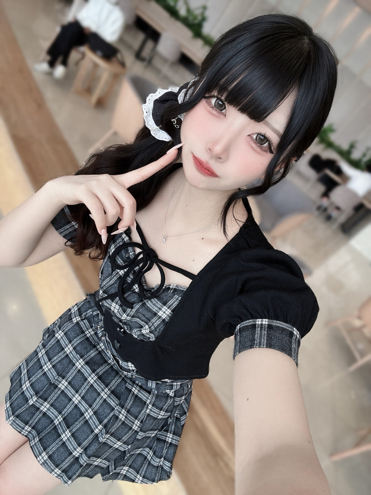 《LAFARY closet》チェックレイヤードリブトップス