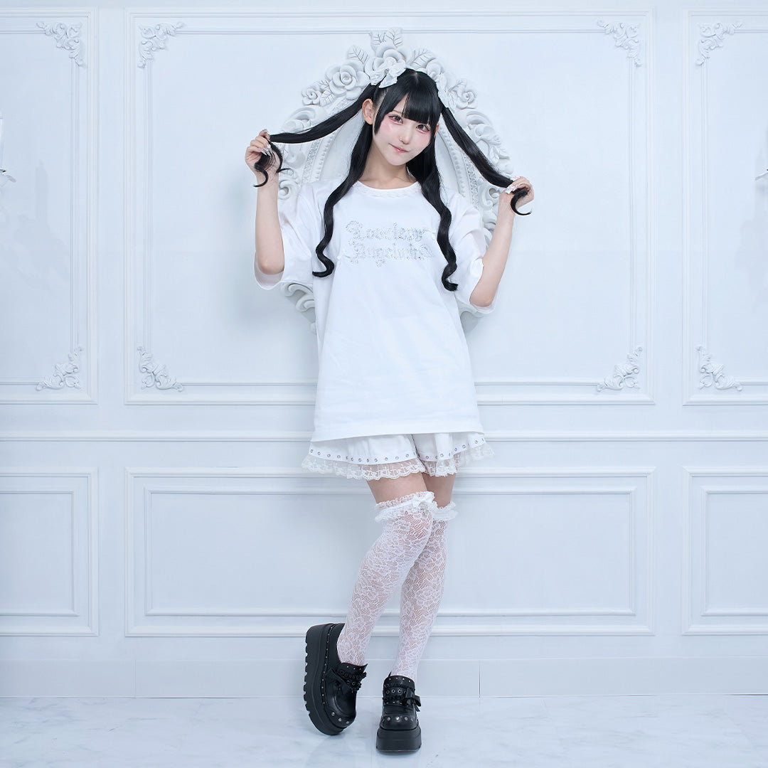 《mine》ロッククロスリボンレースソックス[オーバーニー]