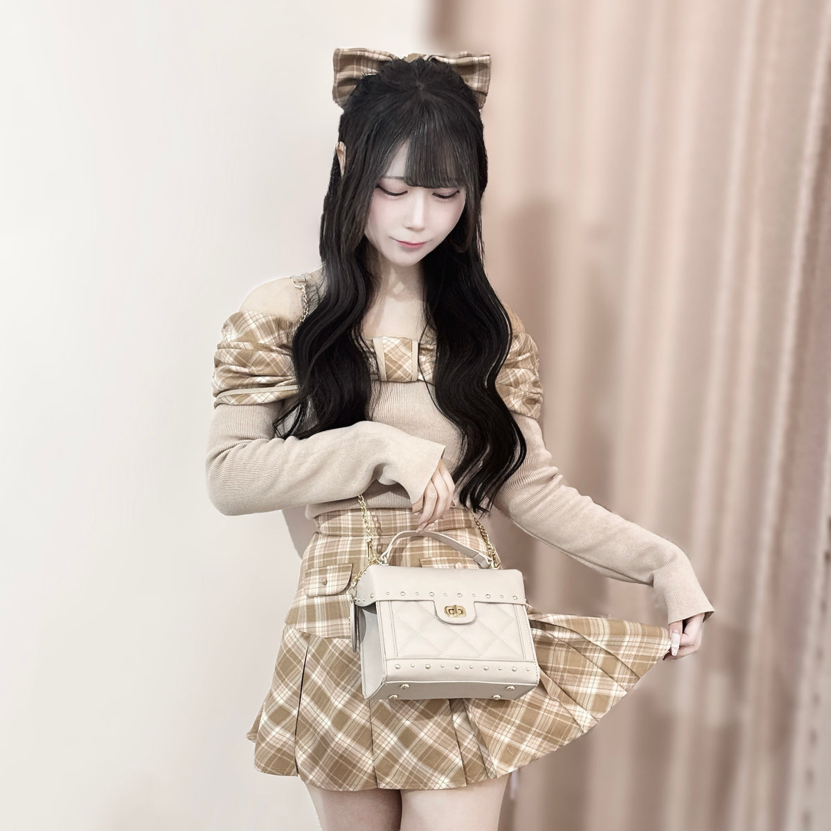 《LAFARY》フラップチェックプリーツスカート
