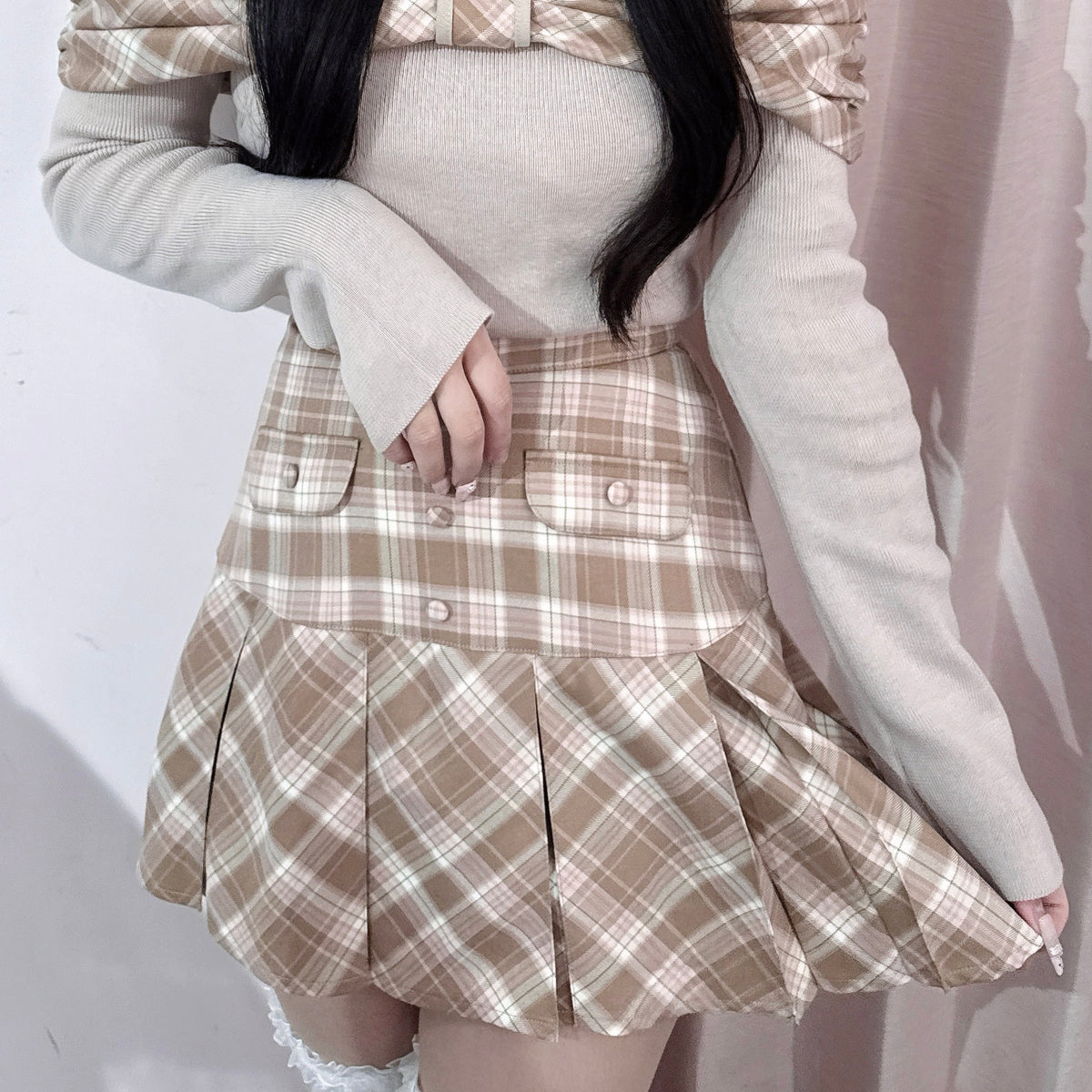 《LAFARY》フラップチェックプリーツスカート
