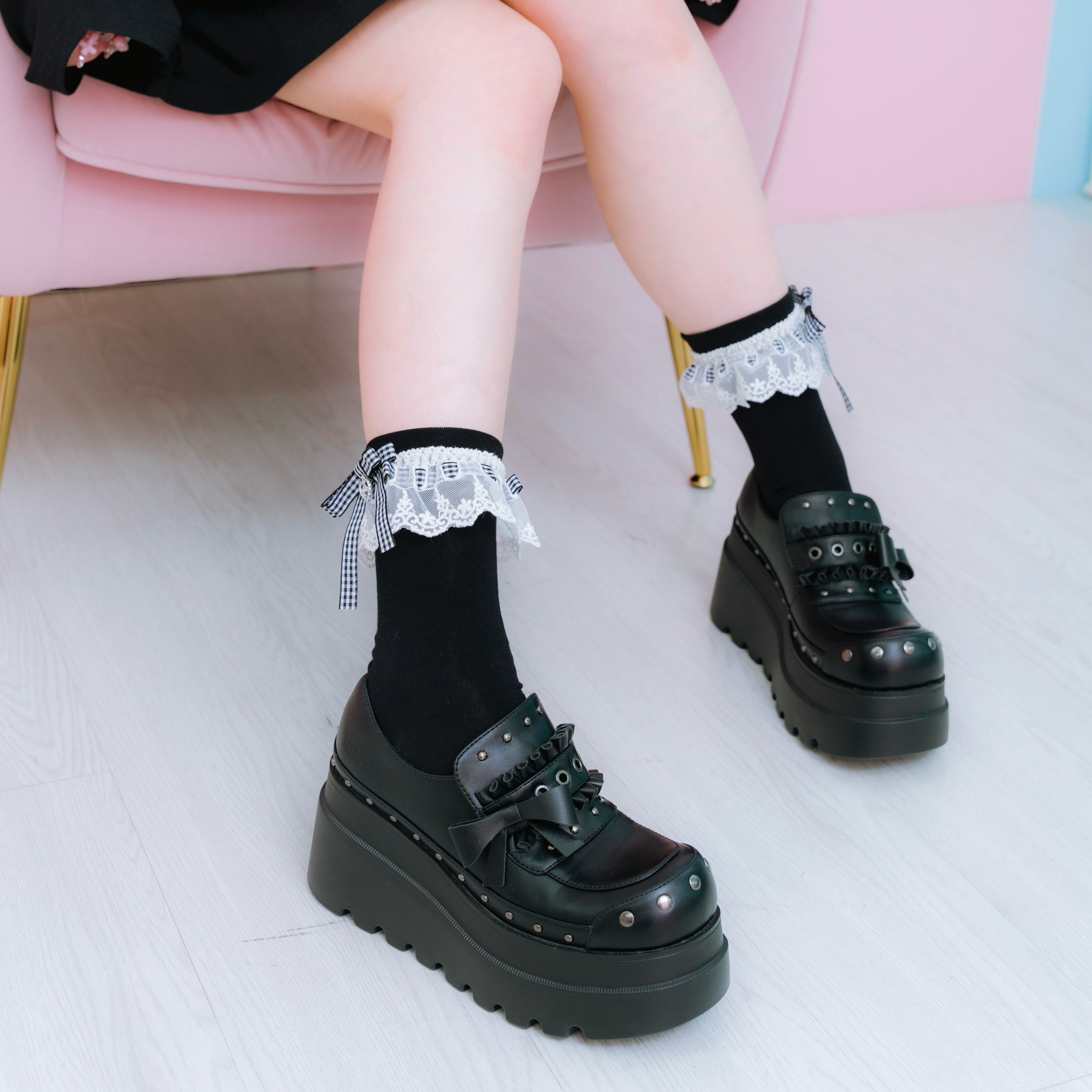 《mine》チェックチャーム付きソックス　