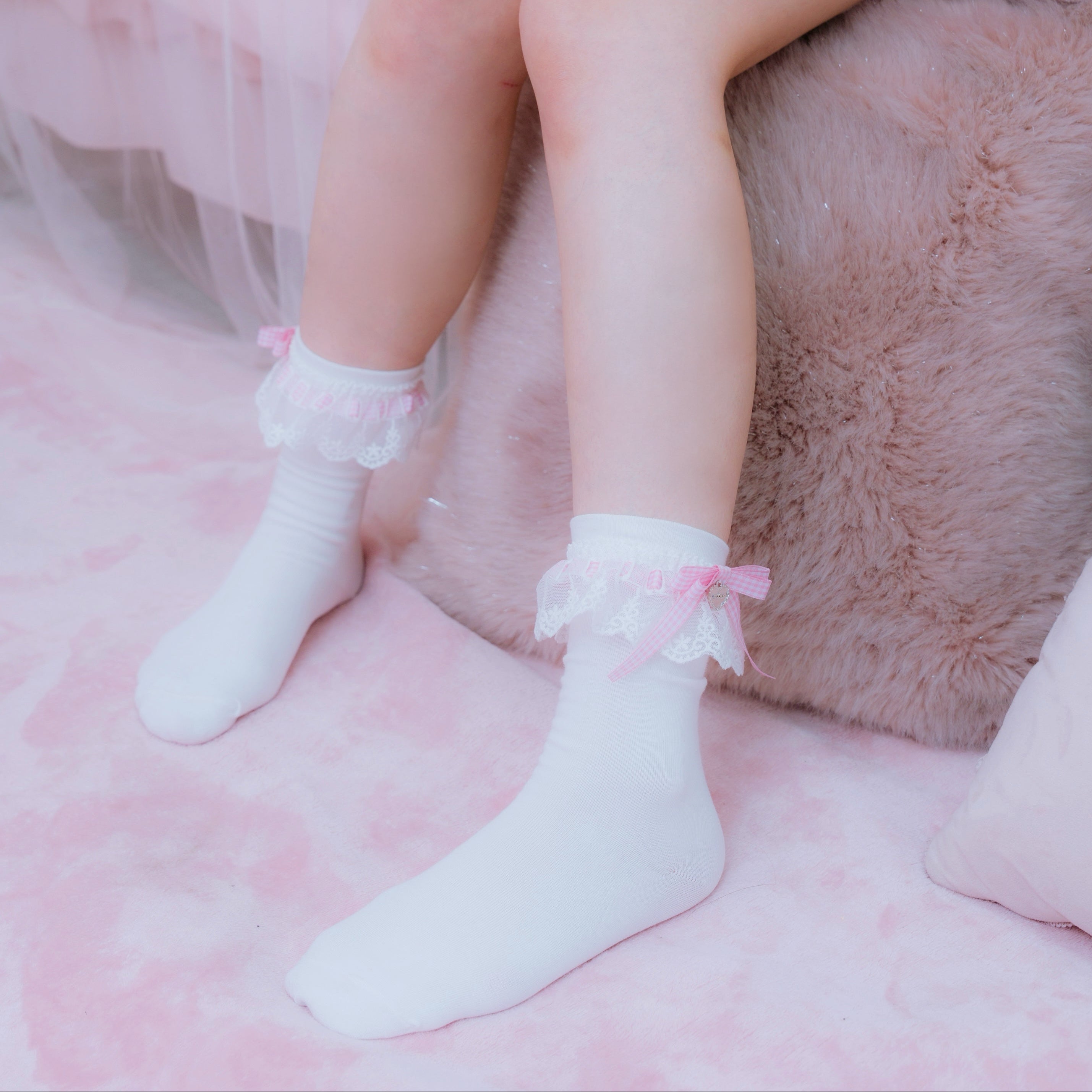 《mine》チェックチャーム付きソックス　