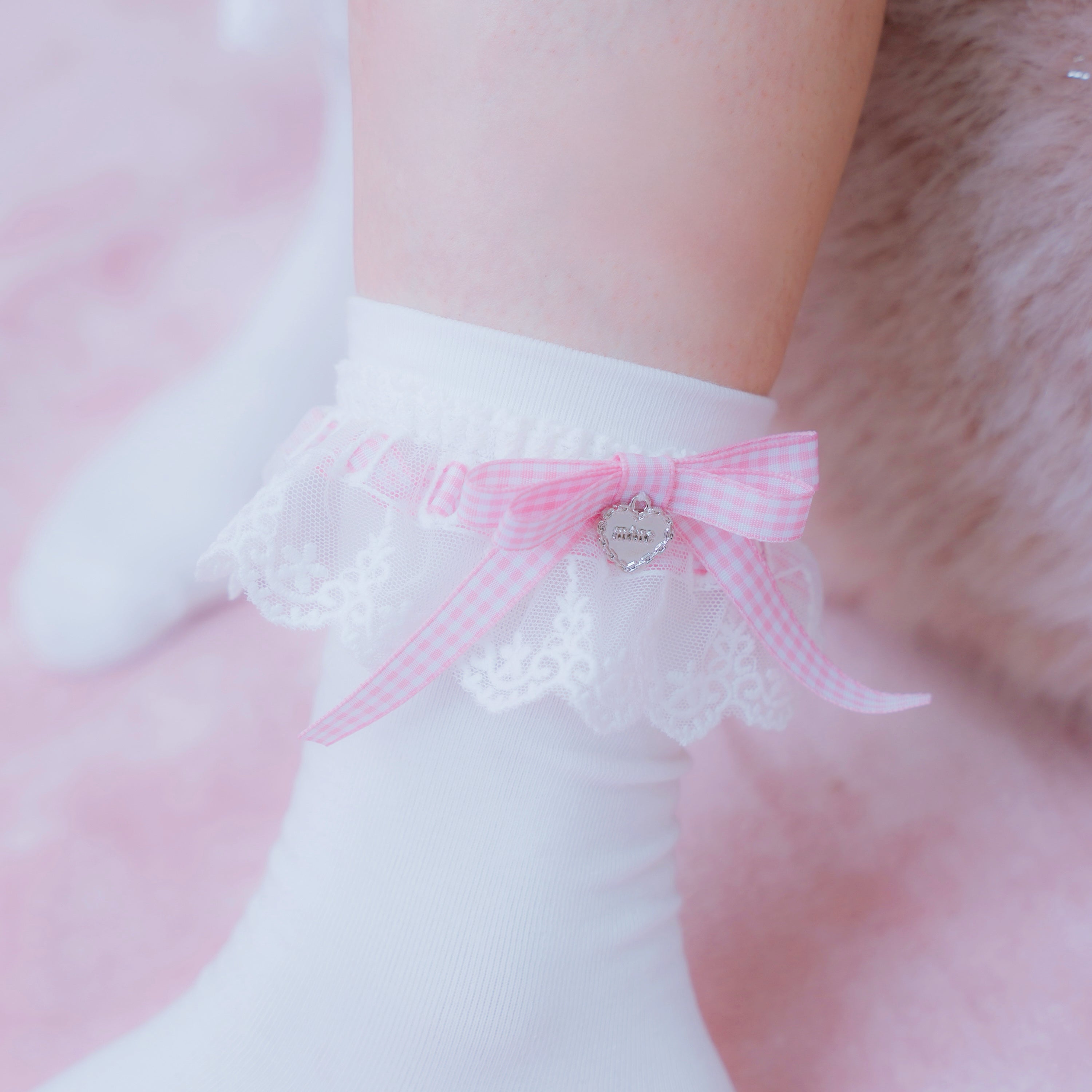 《mine》チェックチャーム付きソックス　