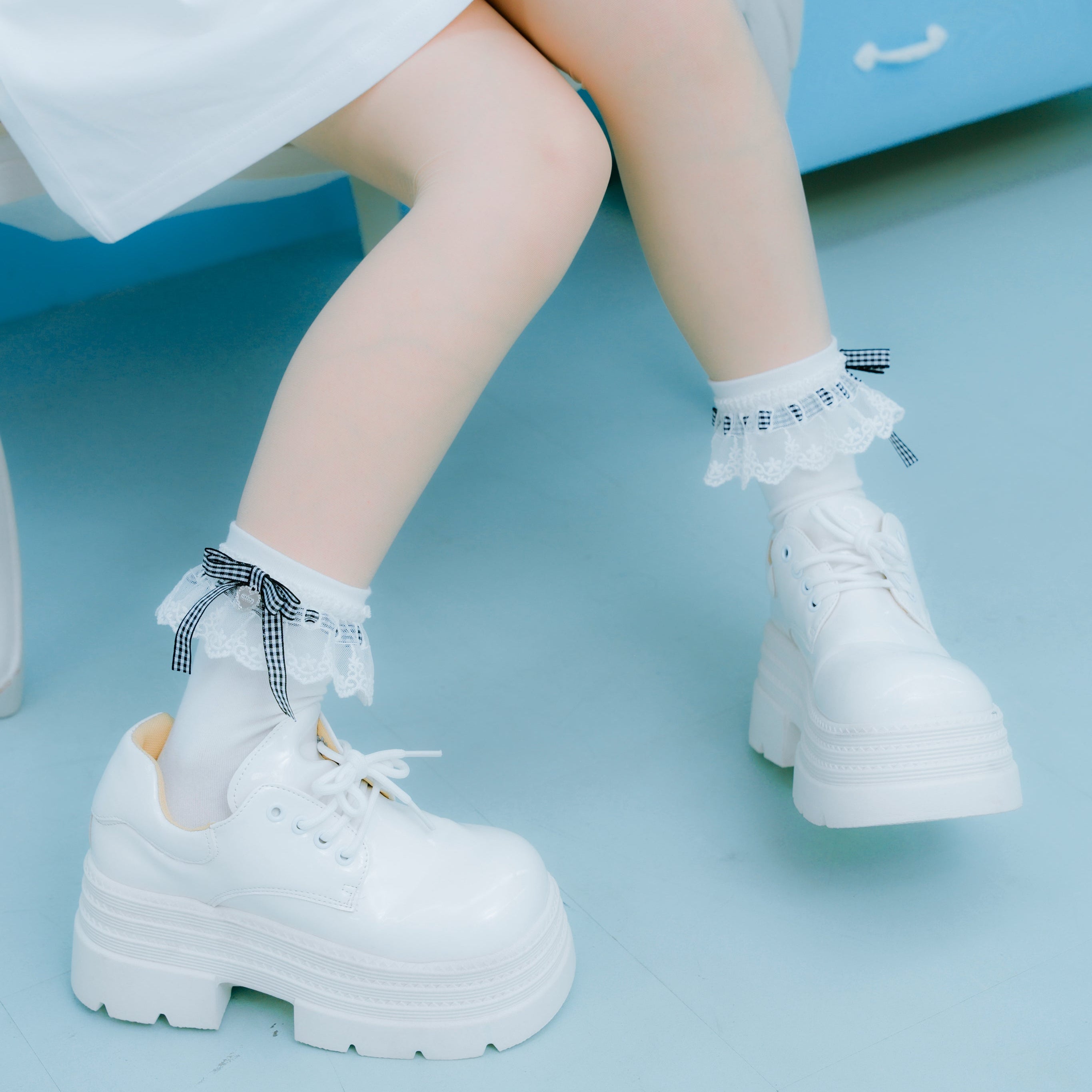 《mine》チェックチャーム付きソックス　