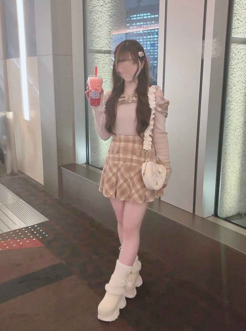 《LAFARY》オフショルチェックニットトップス
