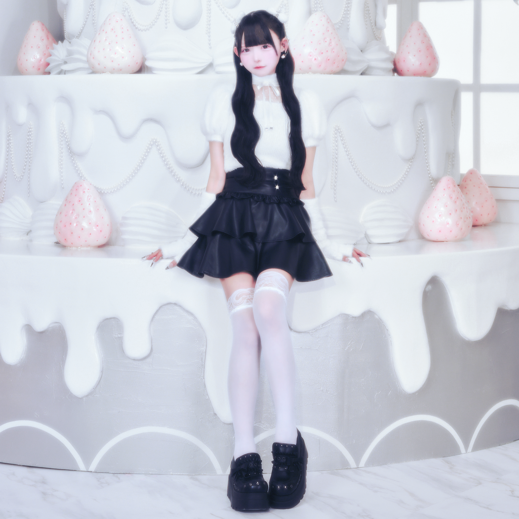 《mine》レースシースルーソックス　[オーバーニー]