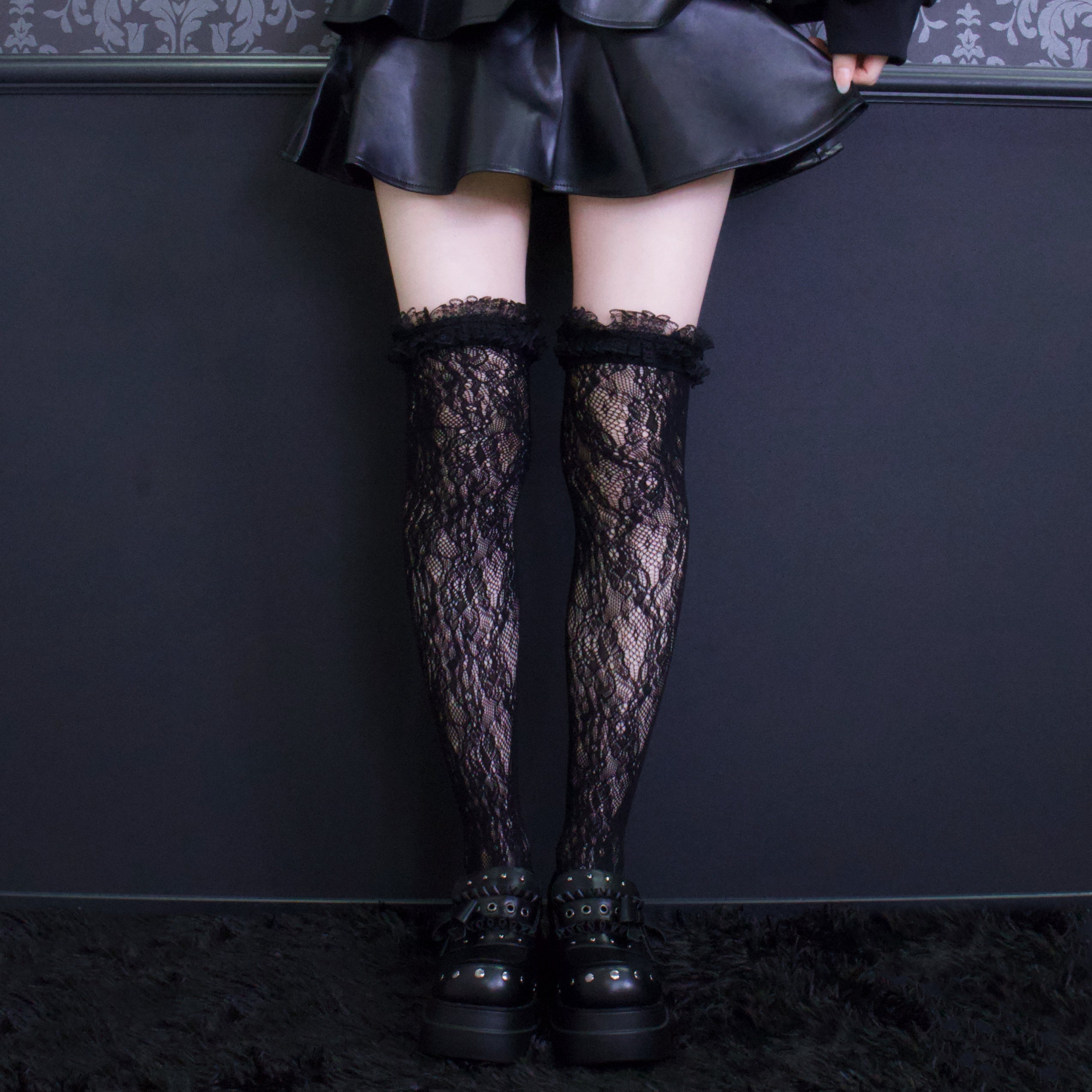 《mine》レースソックス[オーバーニー]