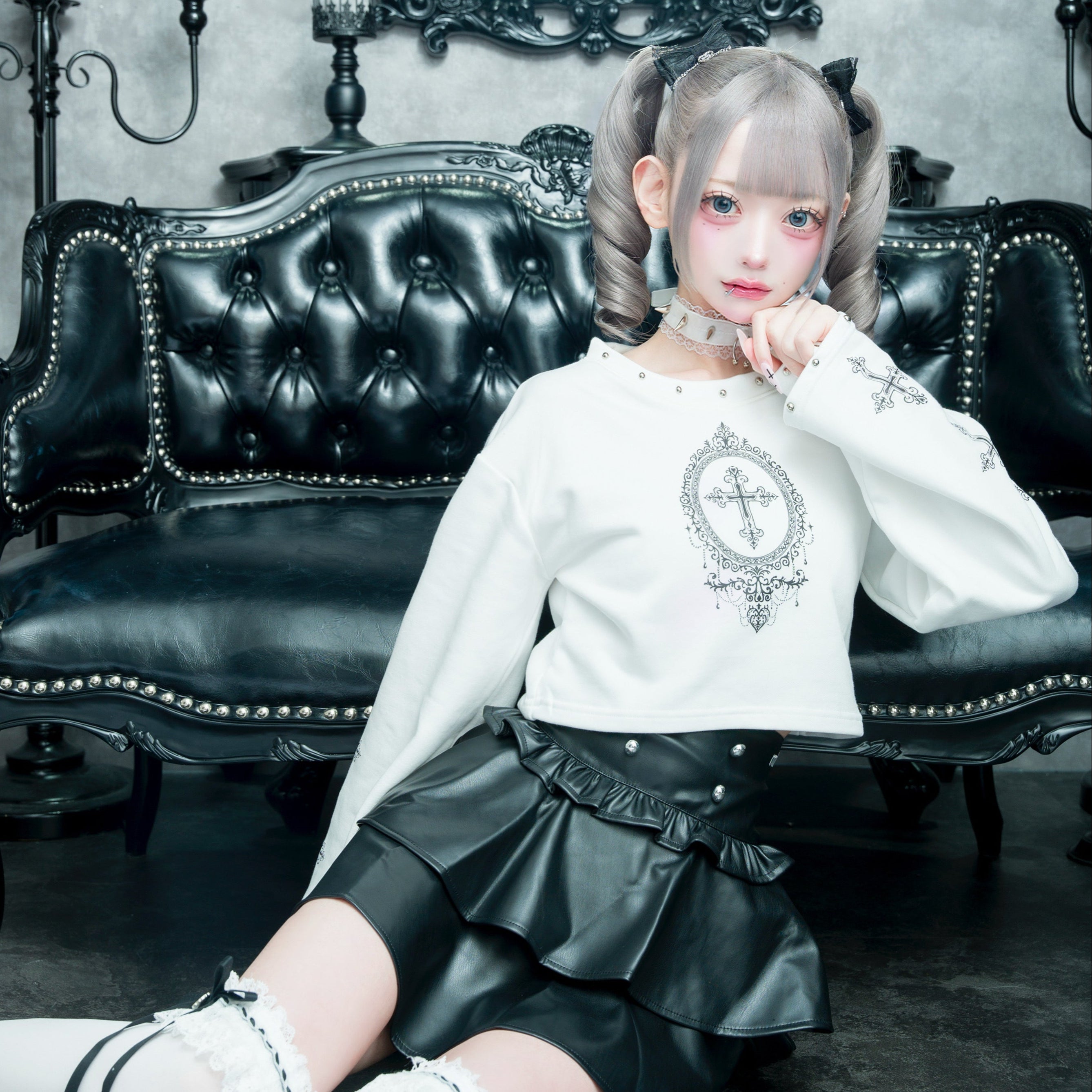 《mine》クロスミニ丈トレーナー