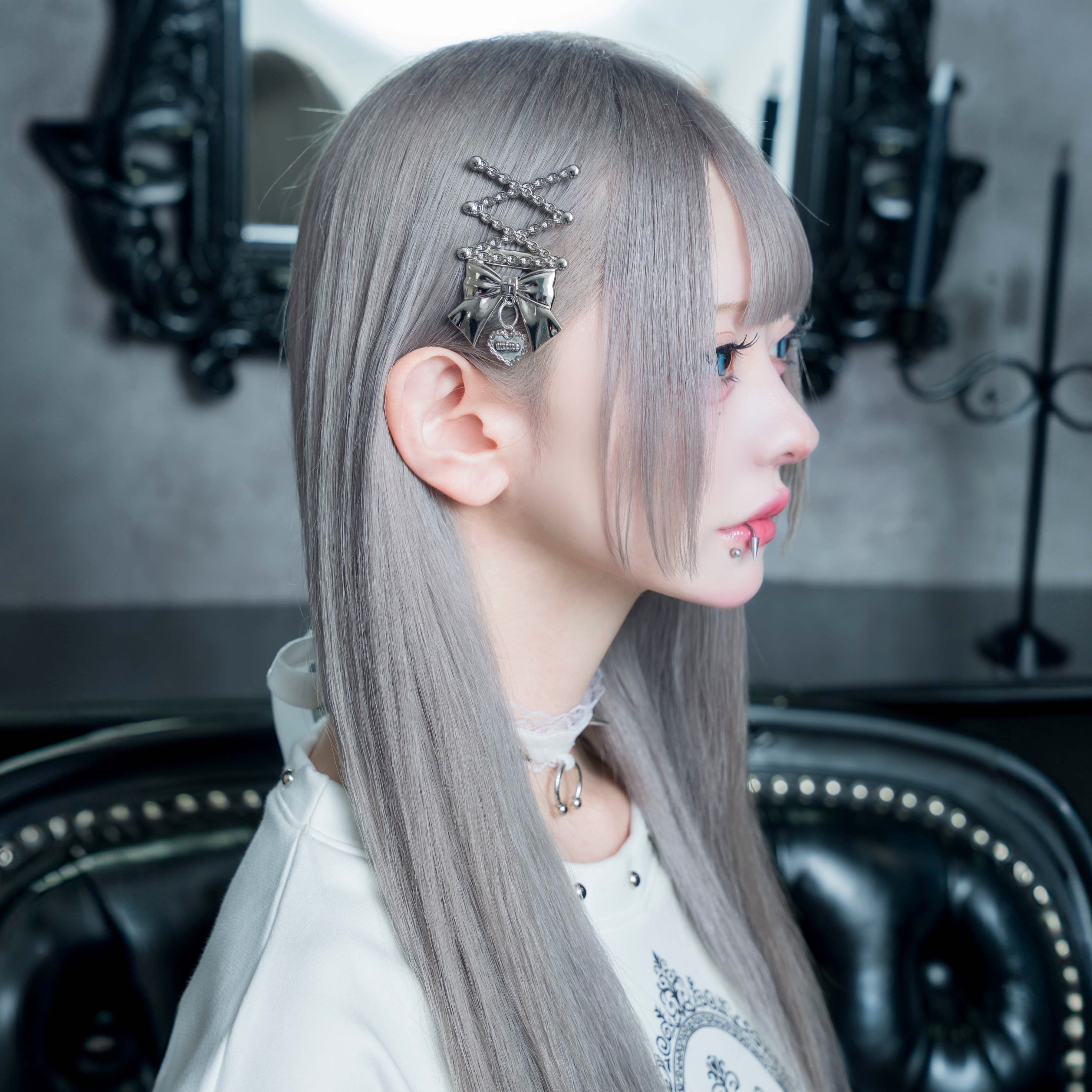 《mine》レースリボンシルバークリップ