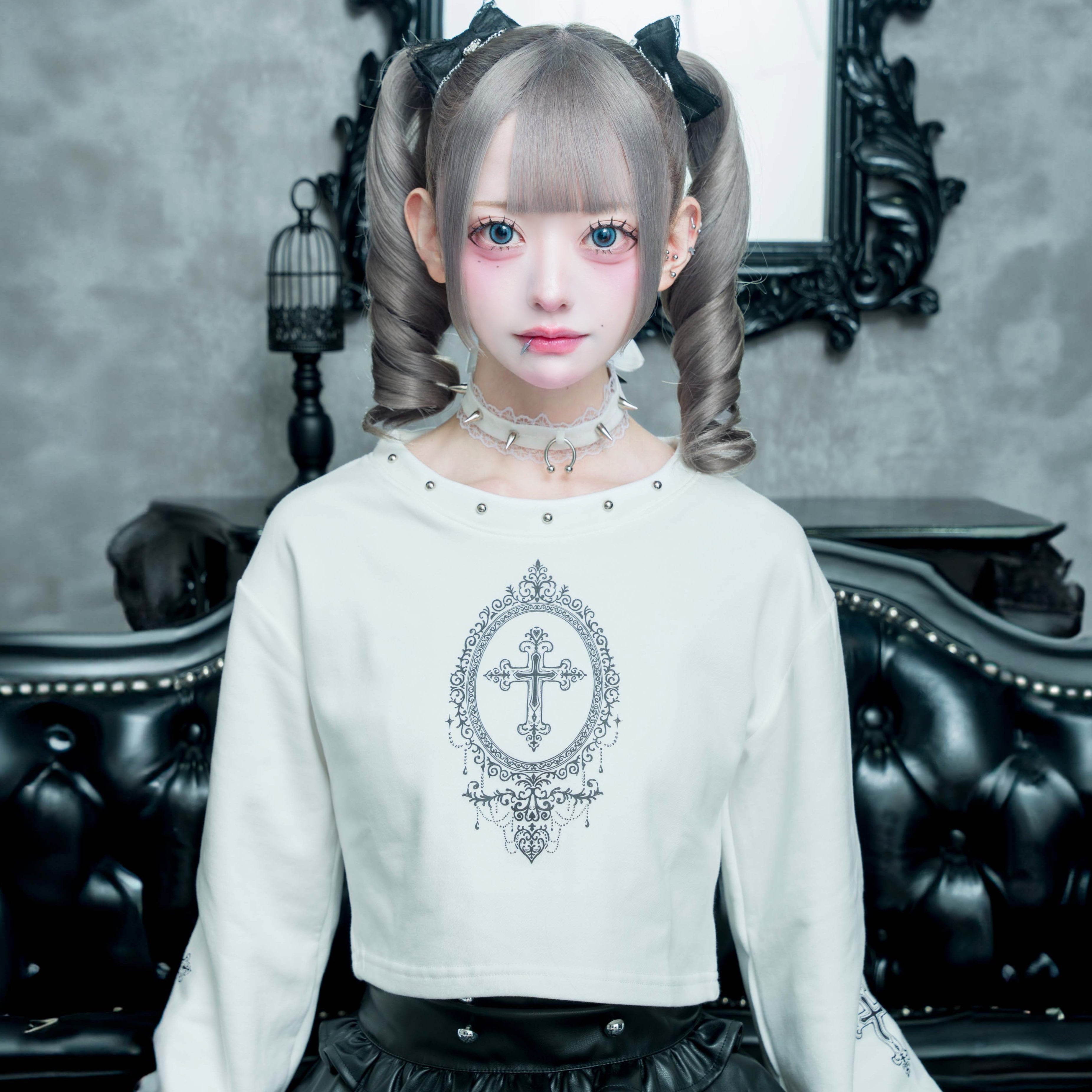 《mine》クロスミニ丈トレーナー