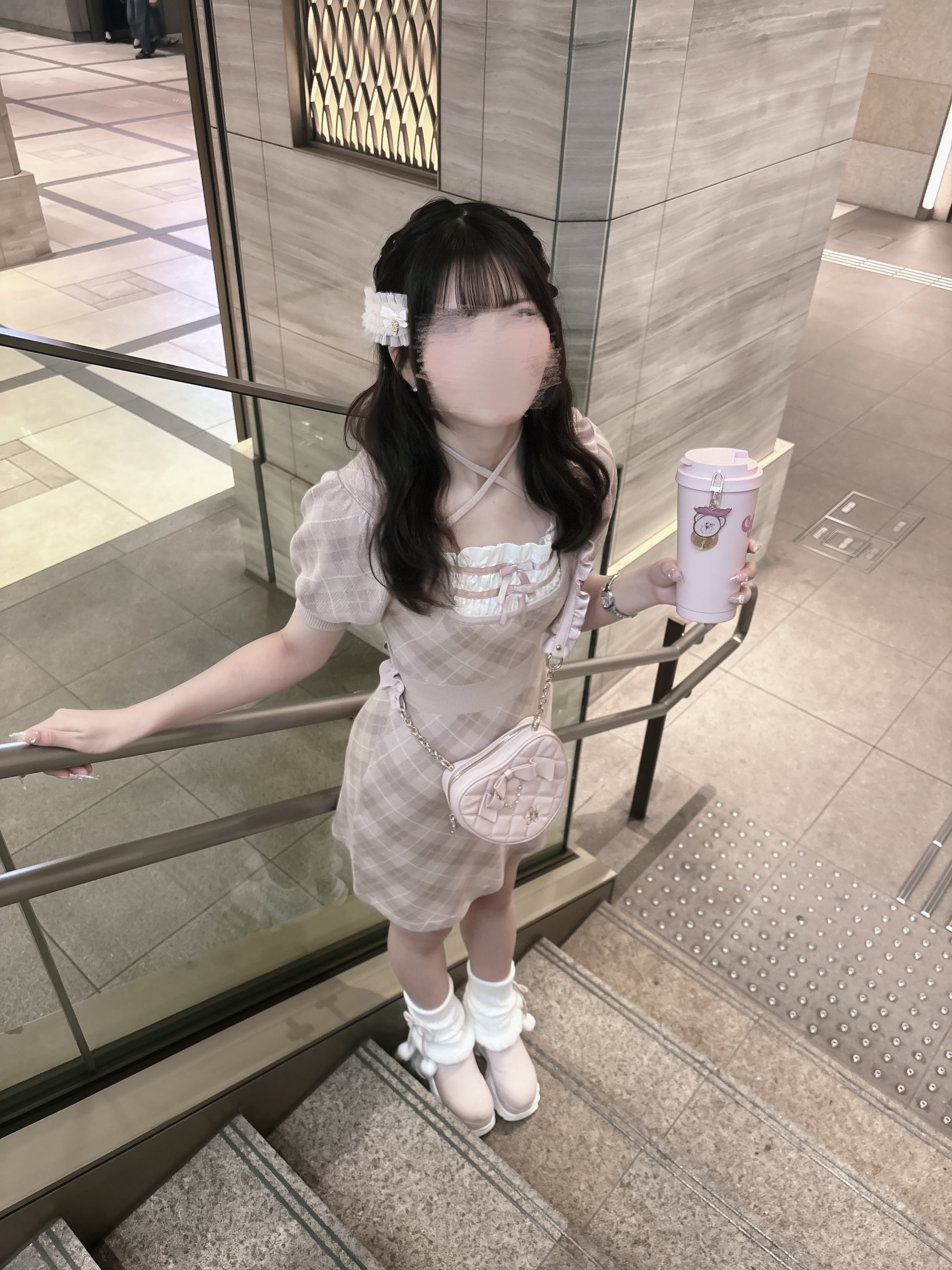 《LAFARY closet》レイヤードチェックニットワンピ