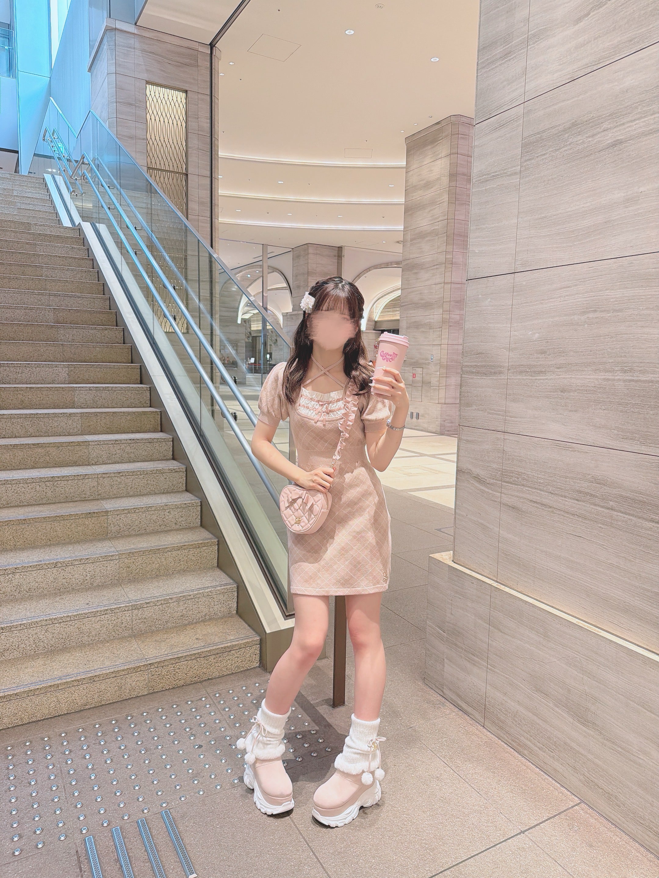 《LAFARY closet》レイヤードチェックニットワンピ