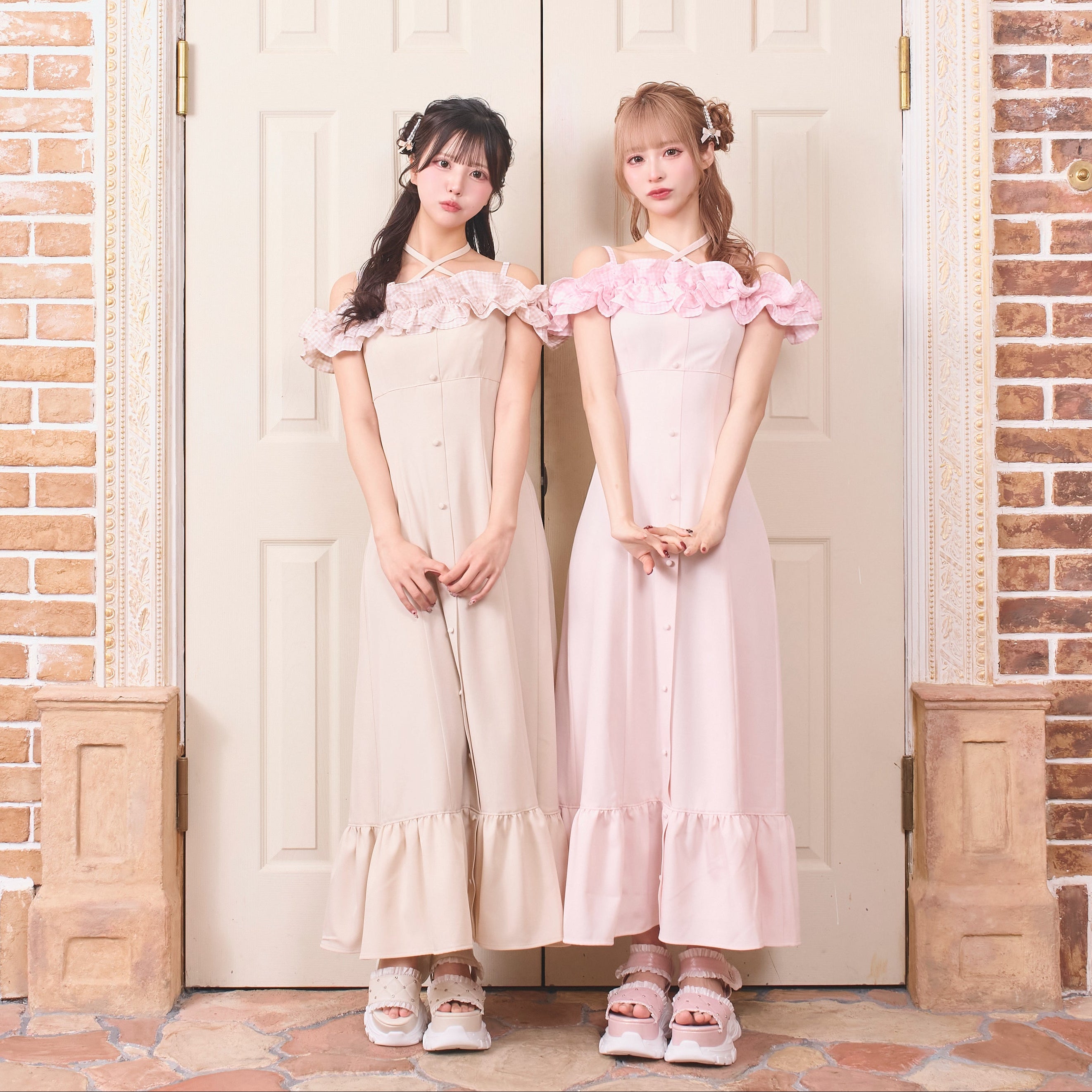 《LAFARY closet》ギンガムオフショルロングワンピース