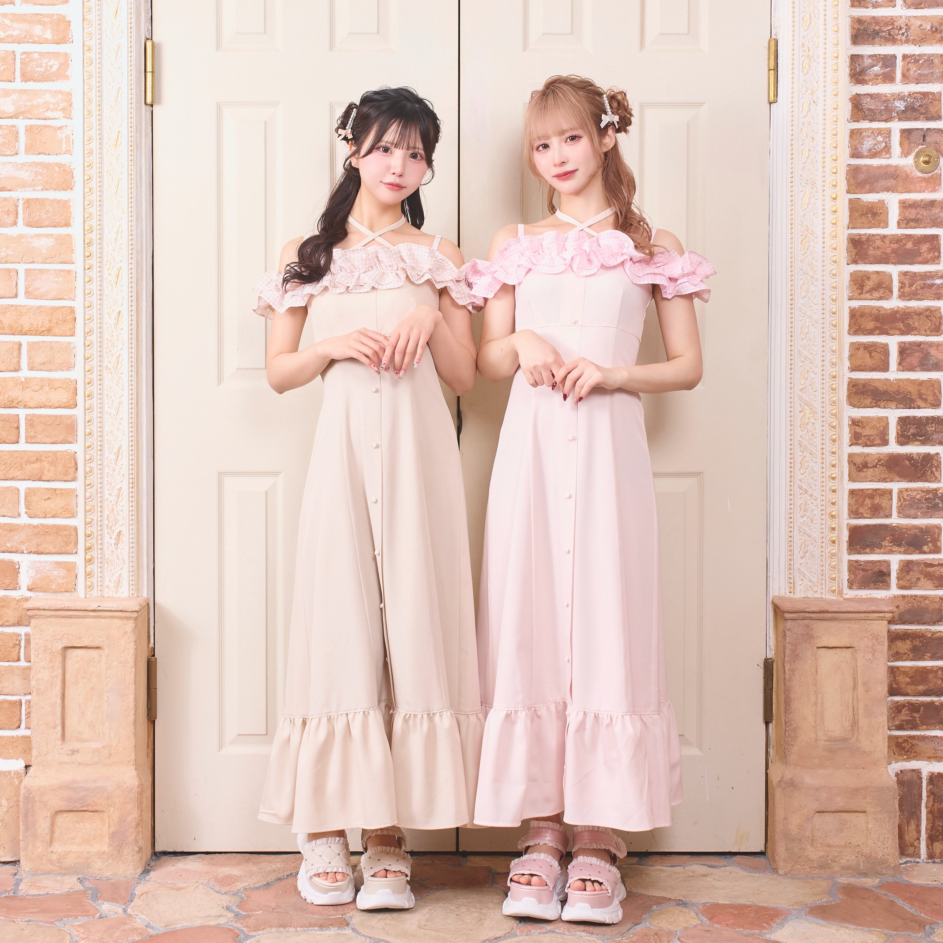 《LAFARY closet》ギンガムオフショルロングワンピース