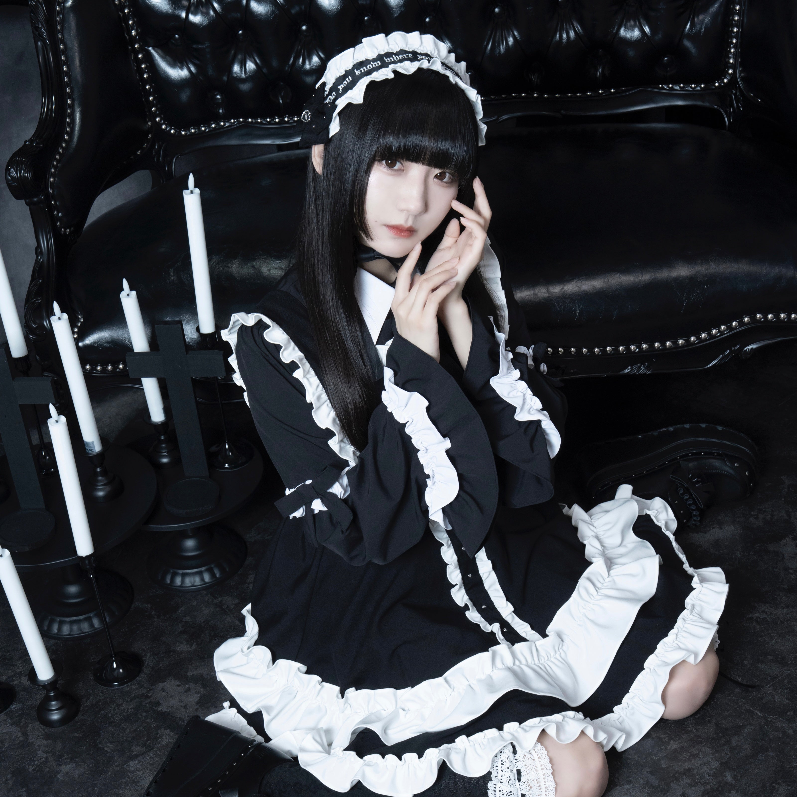 Dimmoire フリル×スタッズヘッドドレス　Black&White DimMoire ディムモアール フリルメスタッズヘッドドレス ヘッドドレス