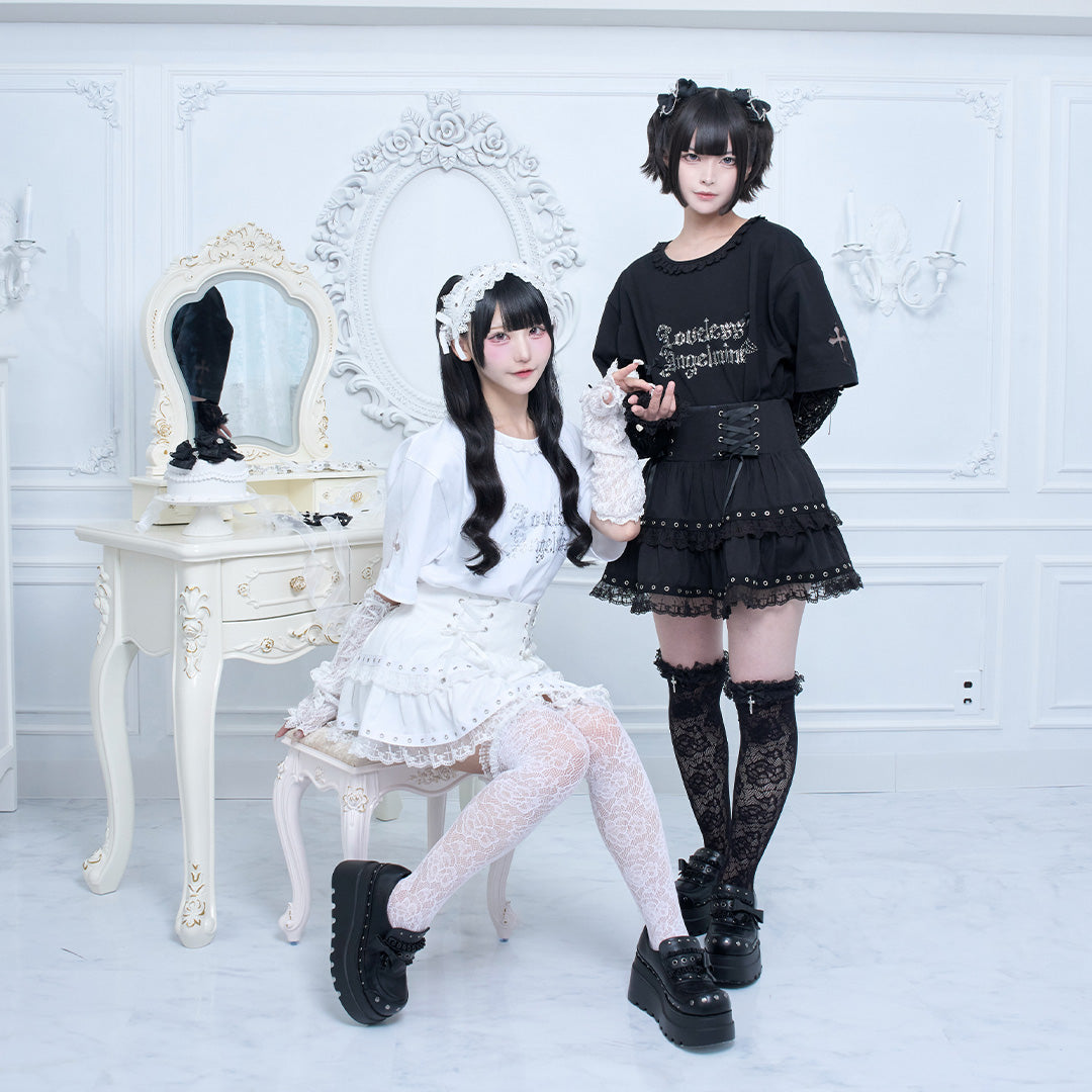 mine》ロッククロスリボンレースソックス[オーバーニー]- LAFARY ONLINE