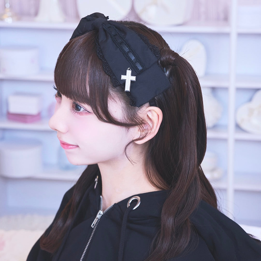 《mine》ハシゴレースフリルリボンカチューシャ