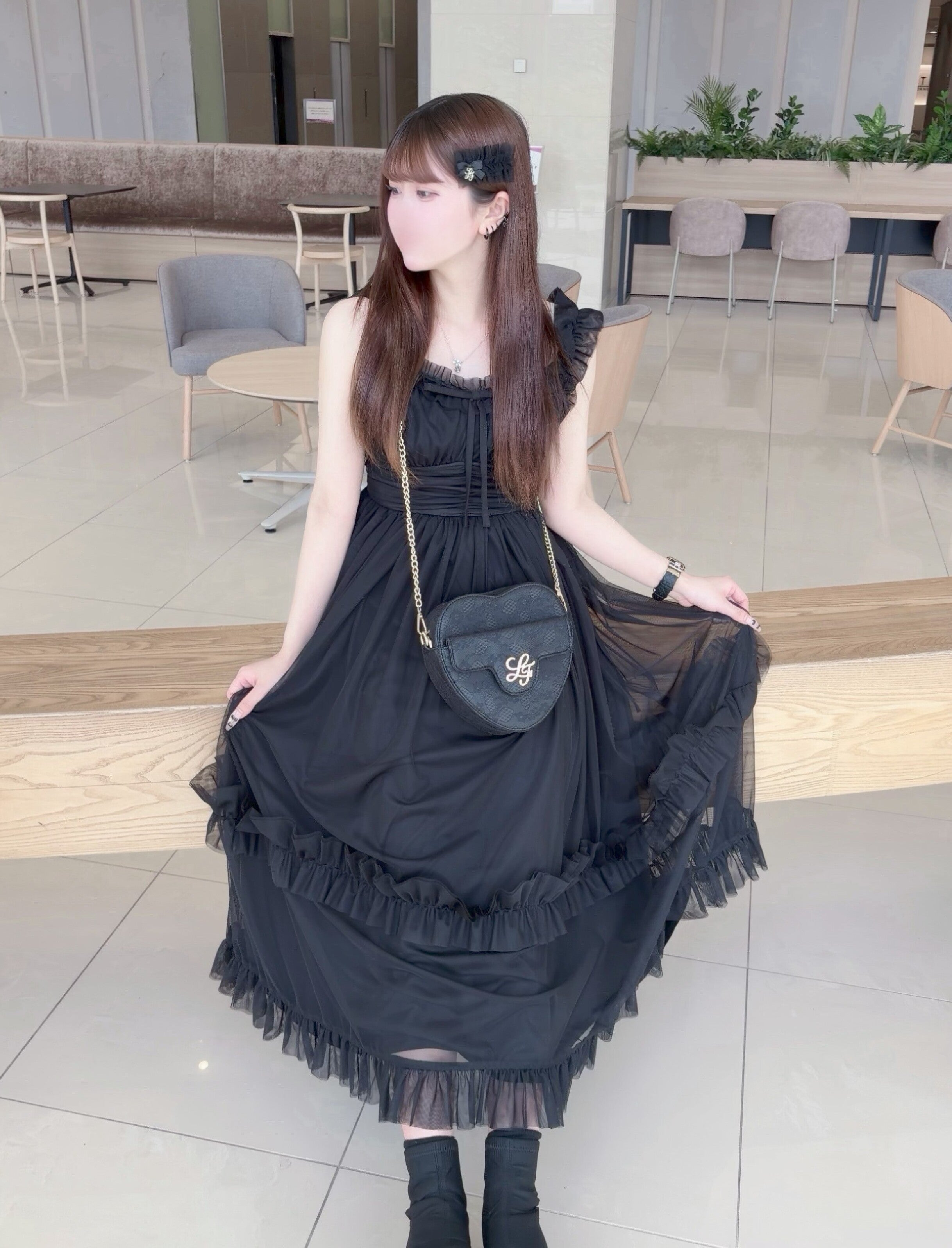 新品✨スーパービューティー　ロングワンピース　フリル　チュール　40 ブラック LAFARY closet》チュールフリルロングワンピース- LAFARY ONLINE