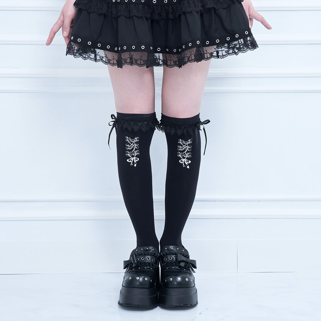 mine》スカルレースアップソックス[オーバーニー]- LAFARY ONLINE