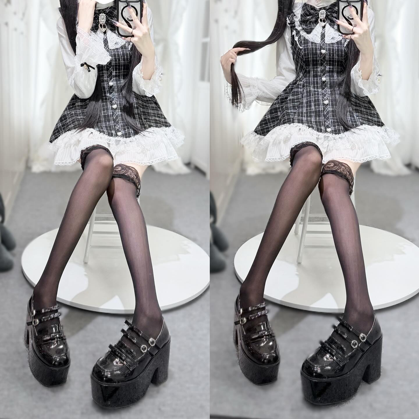 《mine》レースシースルーソックス　[オーバーニー]