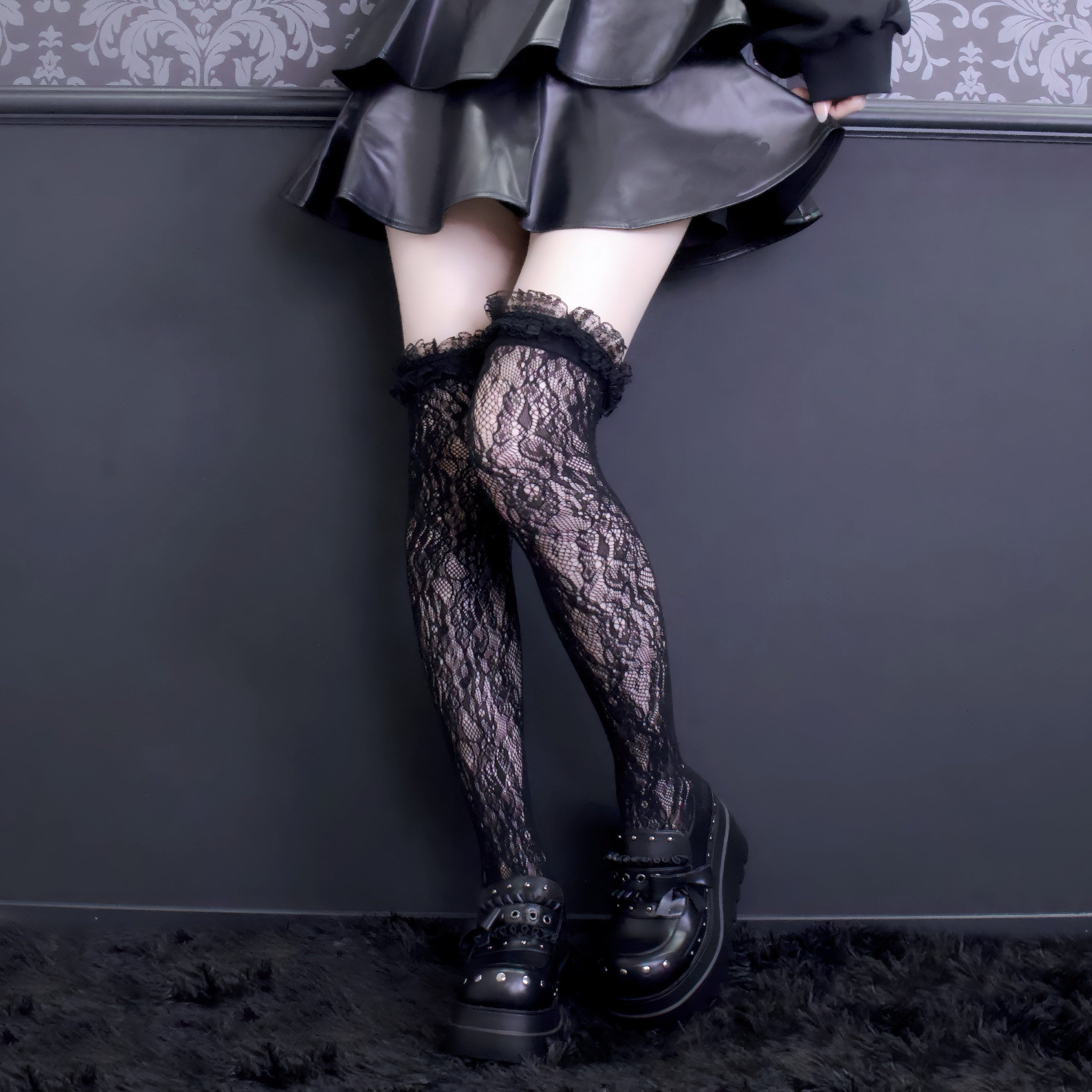 《mine》レースソックス[オーバーニー]