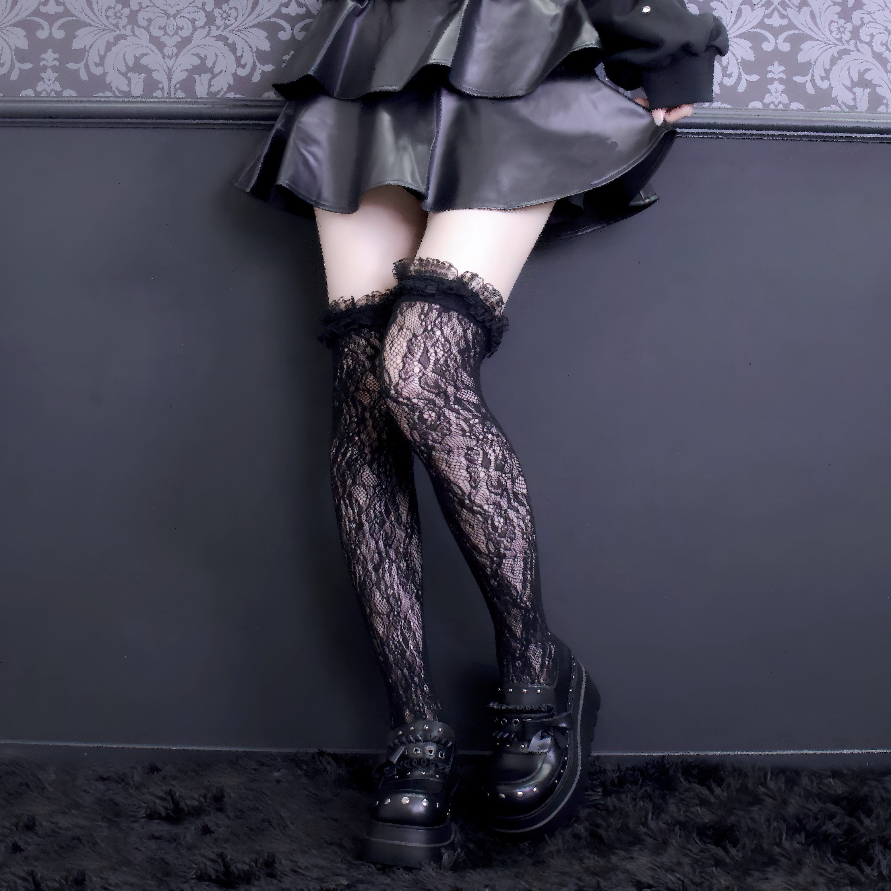 《mine》レースソックス[オーバーニー]
