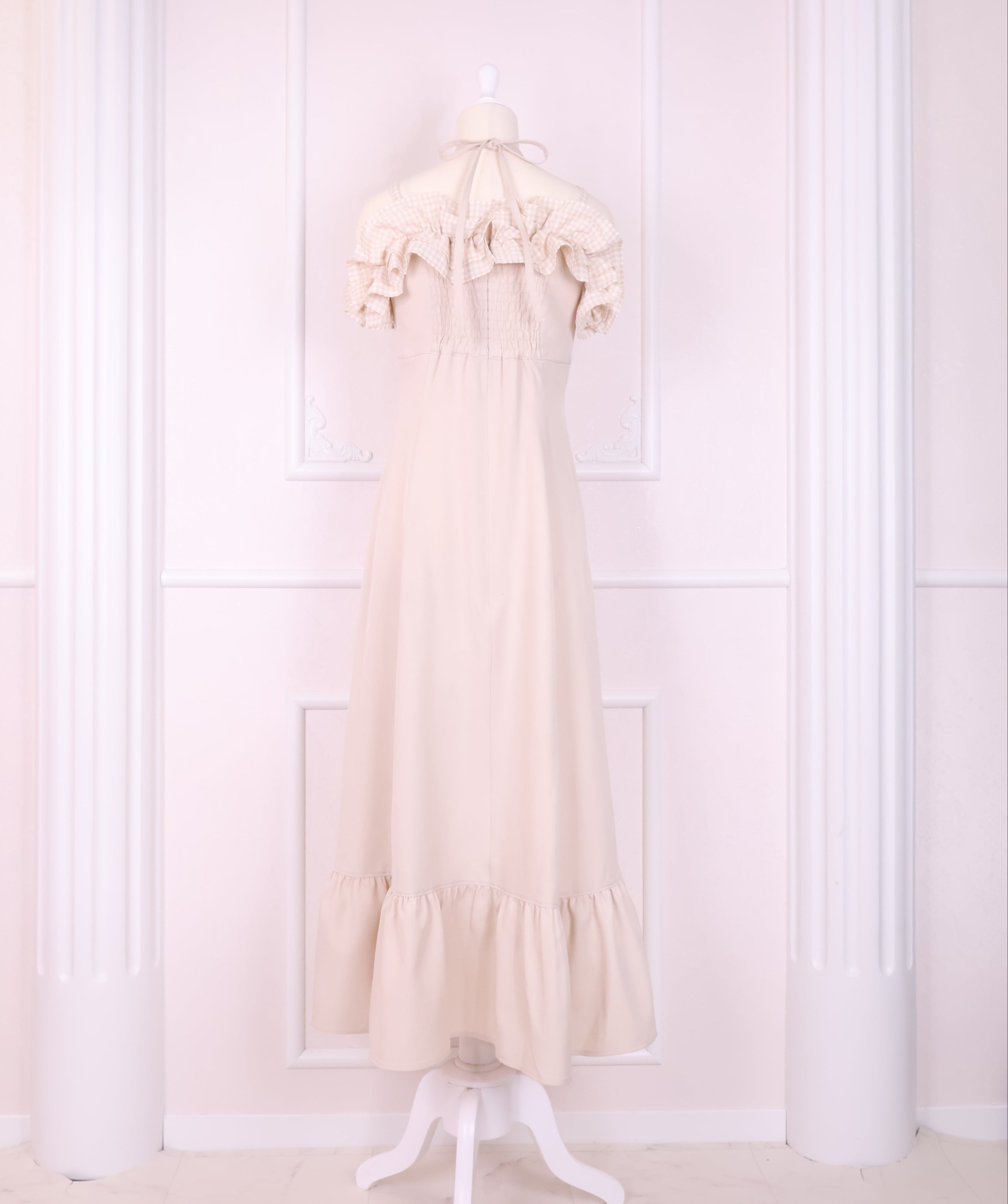 LAFARY オフショルロングワンピ ピンク美品量産 LAFARY closet》ギンガムオフショルロングワンピース- LAFARY ONLINE